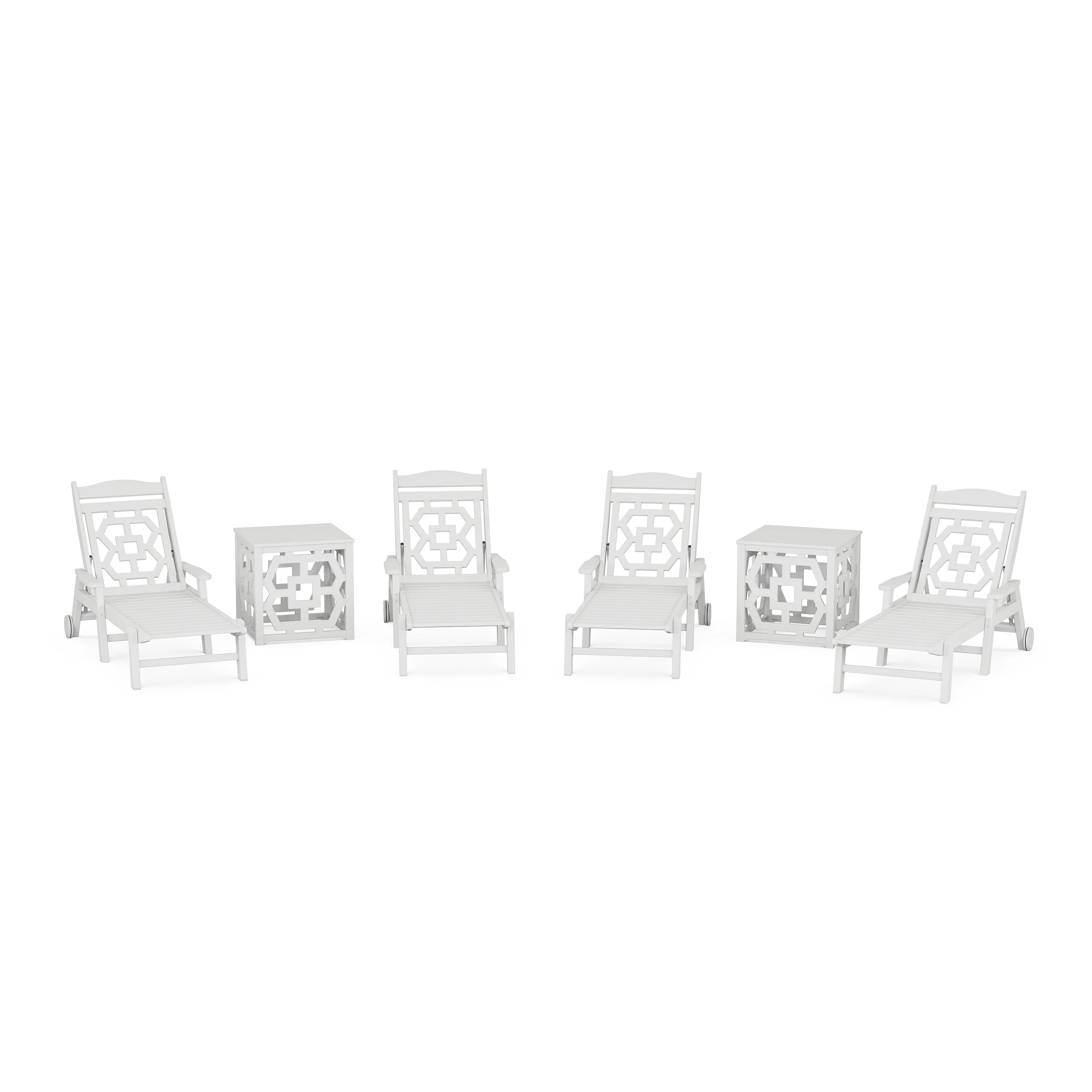 Chinoiserie 6-Piece Chaise Set with Umbrella Stand Accent Table - Image 9