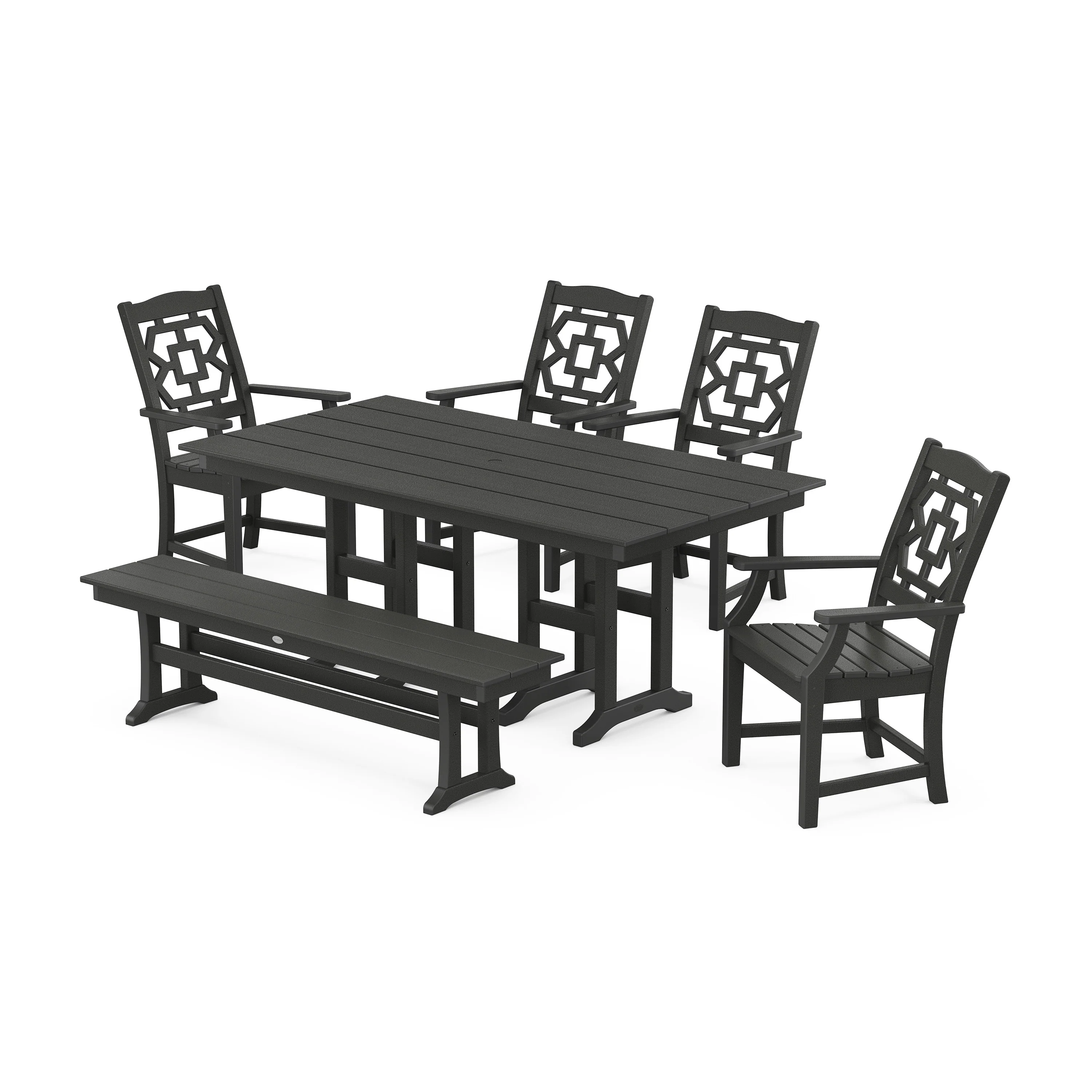 Chinoiserie 6-Piece Farmhouse Dining Set with Bench - Image 10