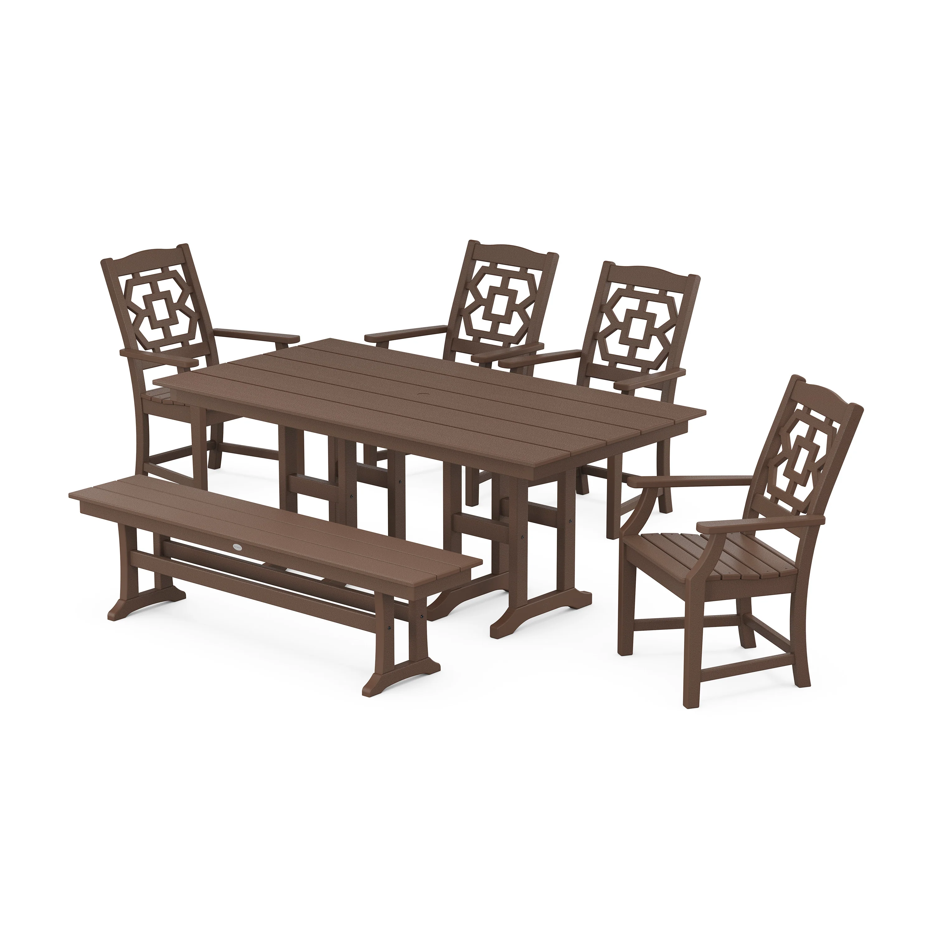 Chinoiserie 6-Piece Farmhouse Dining Set with Bench - Image 11