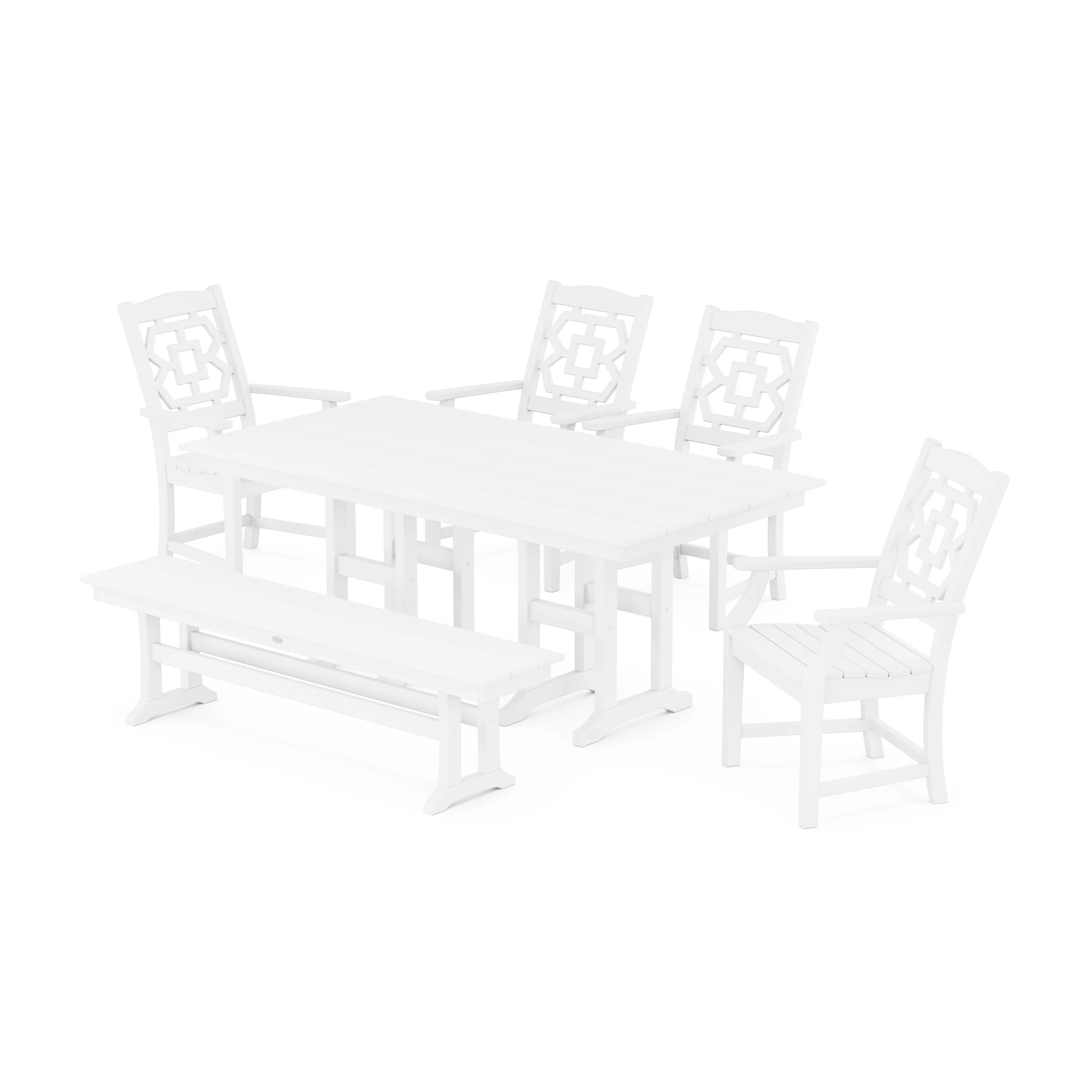 Chinoiserie 6-Piece Farmhouse Dining Set with Bench - Image 12