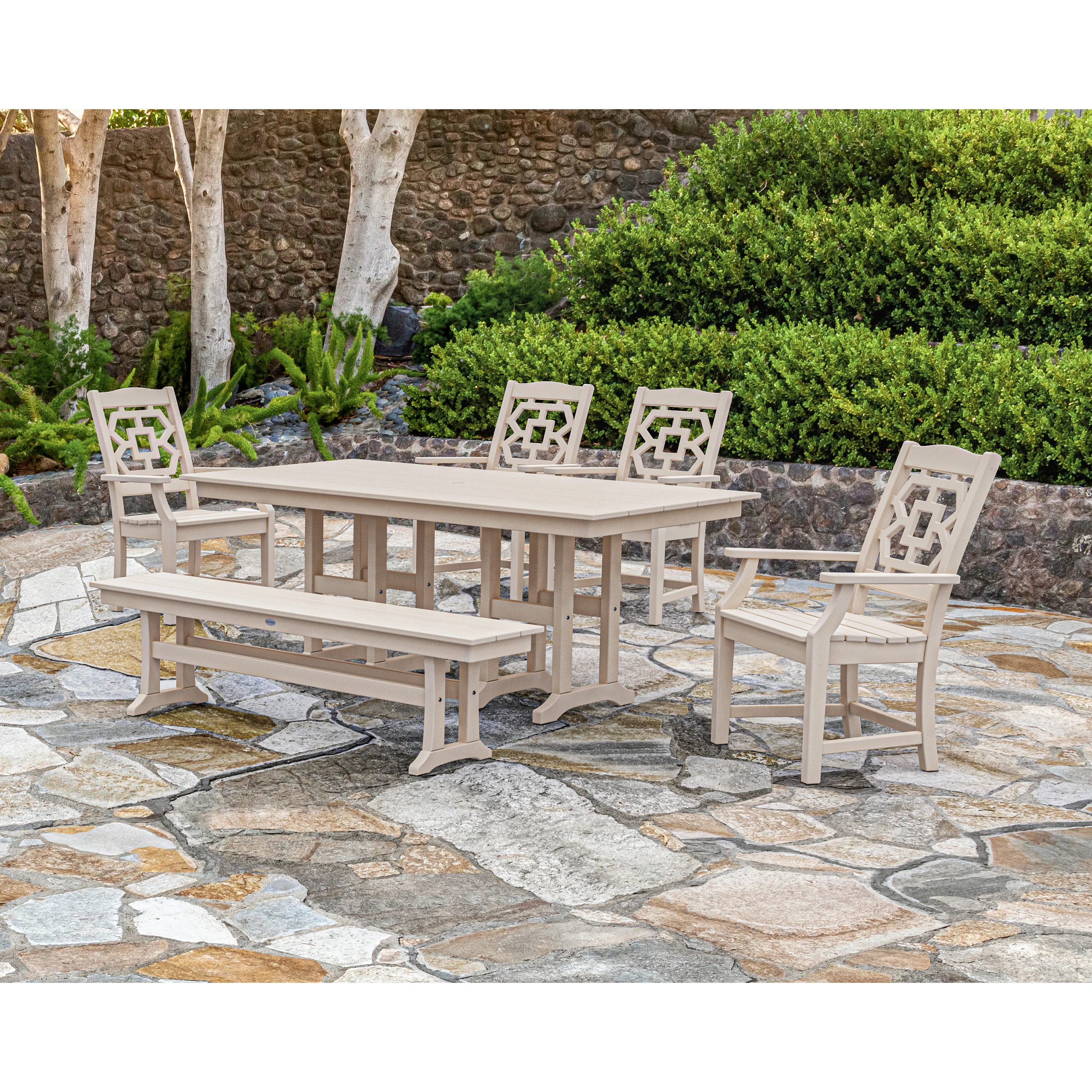 Chinoiserie 6-Piece Farmhouse Dining Set with Bench - Image 5