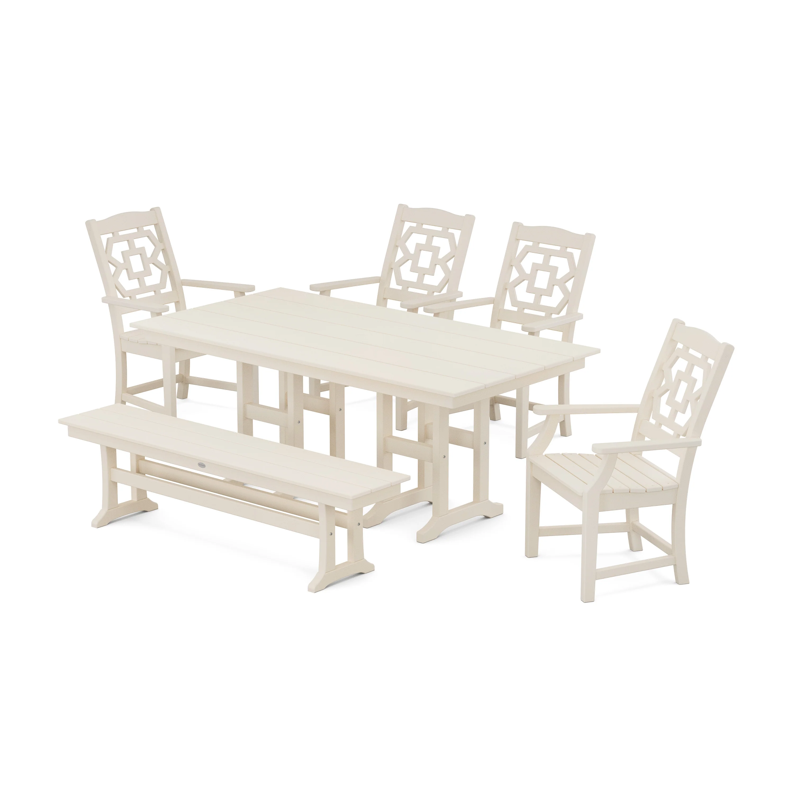 Chinoiserie 6-Piece Farmhouse Dining Set with Bench - Image 7