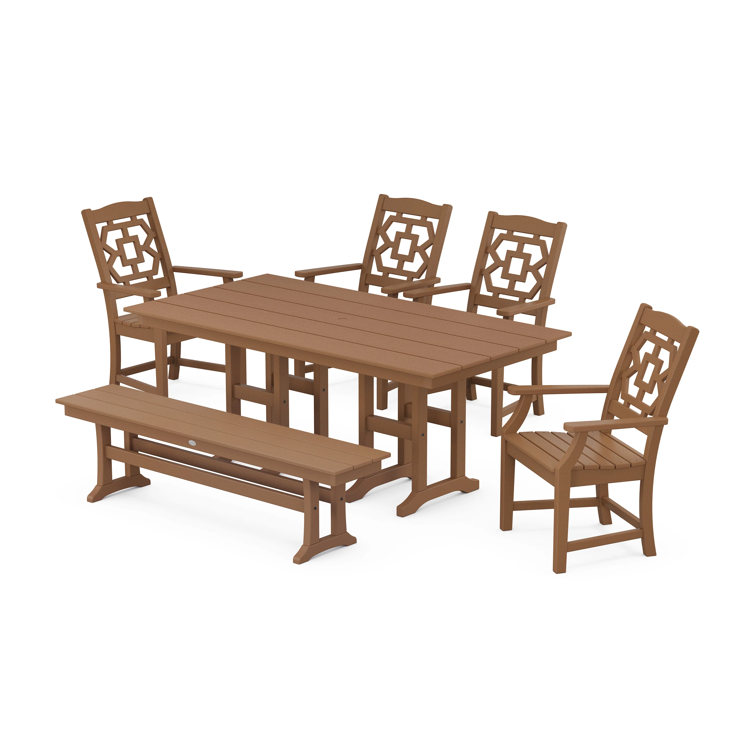 Chinoiserie 6-Piece Farmhouse Dining Set with Bench - Image 8