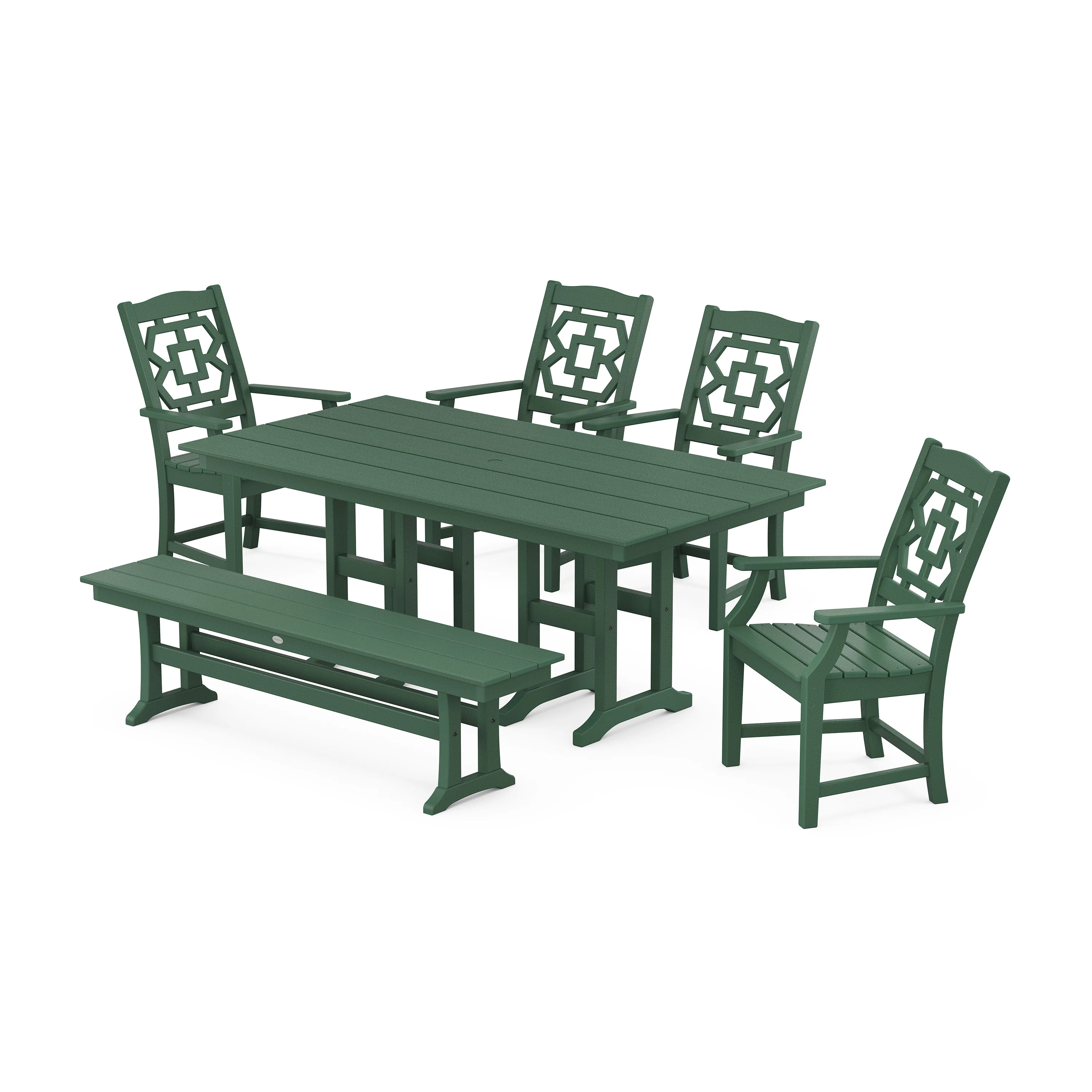 Chinoiserie 6-Piece Farmhouse Dining Set with Bench - Image 9