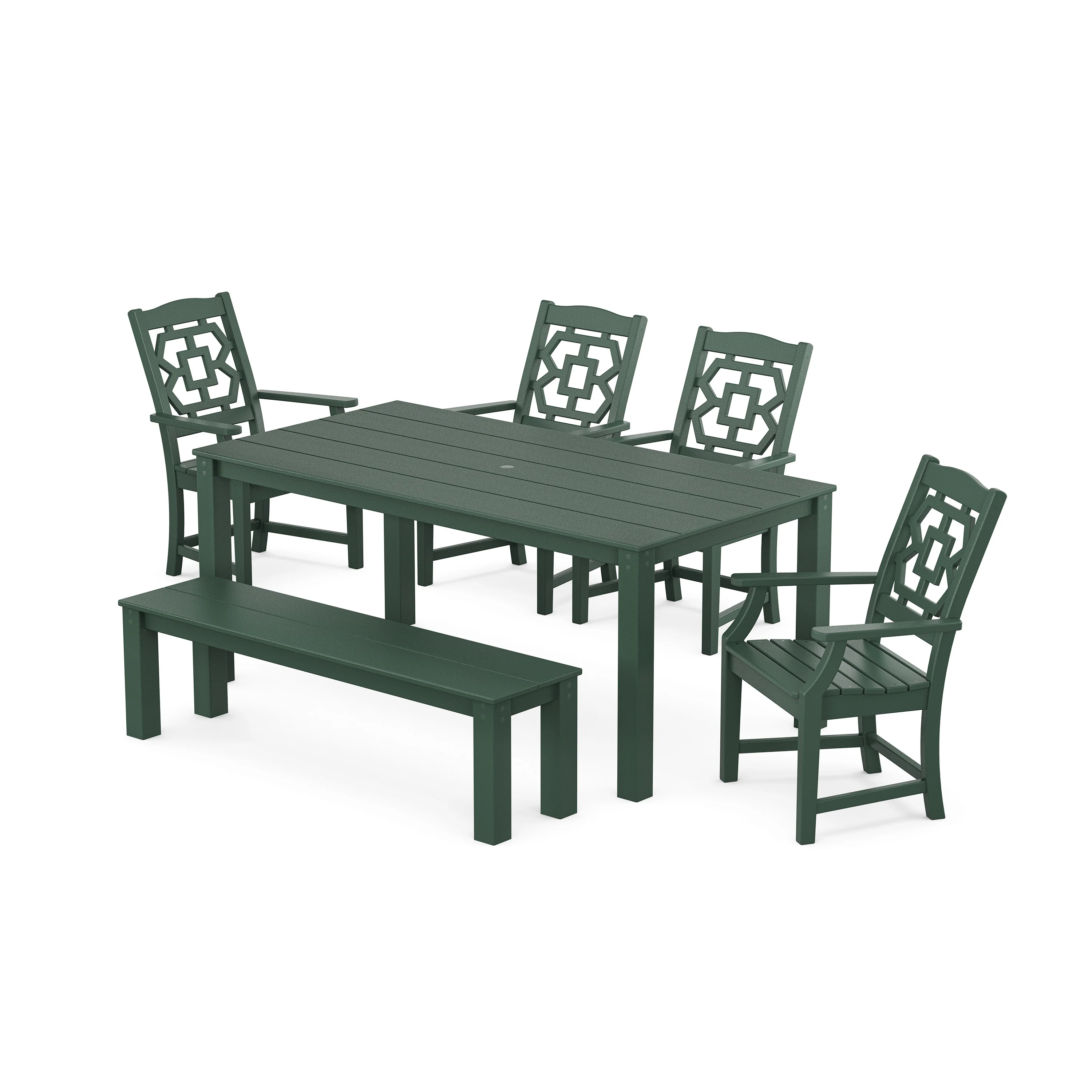 Chinoiserie 6-Piece Parsons Dining Set with Bench - Image 5