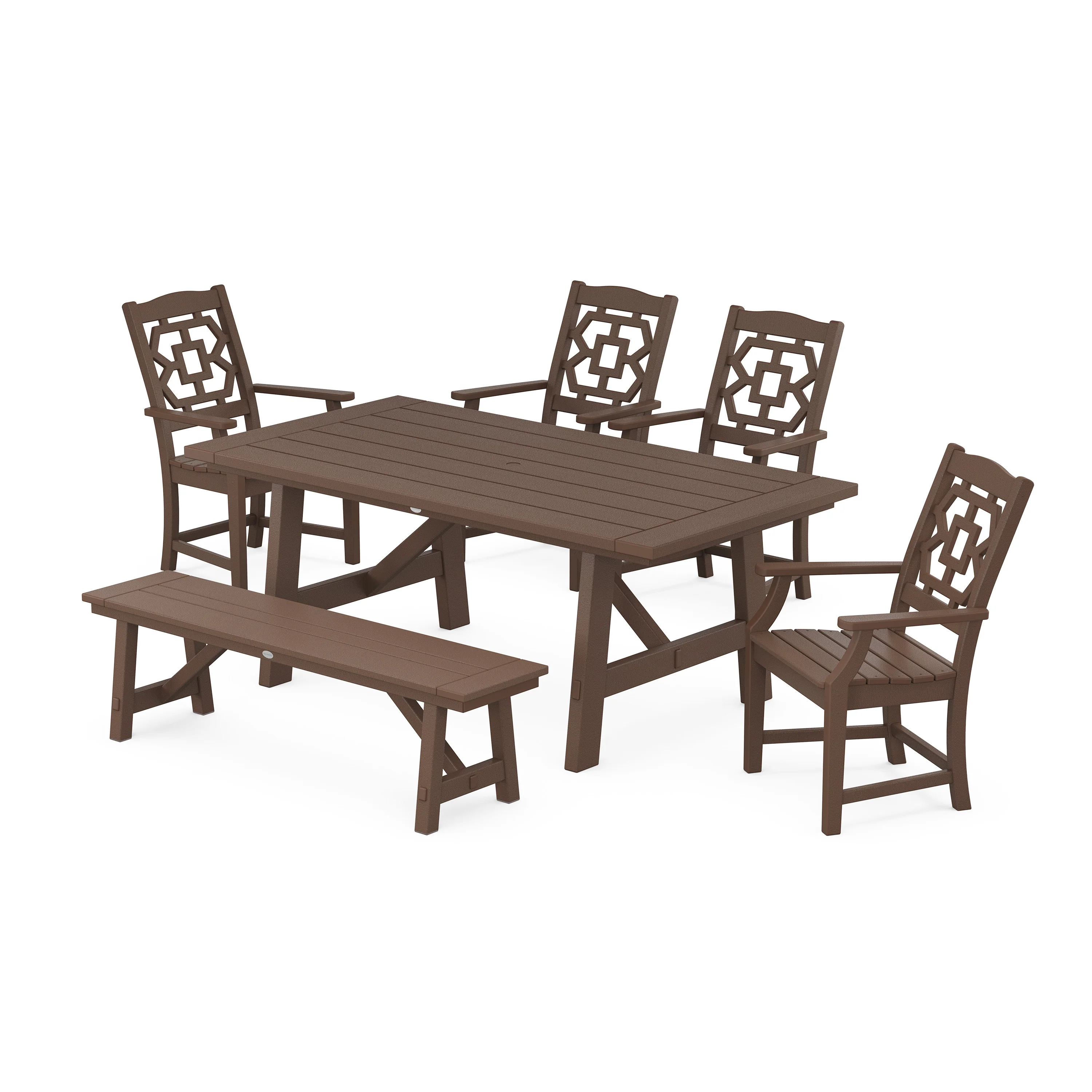 Chinoiserie 6-Piece Rustic Farmhouse Dining Set with Bench - Image 10
