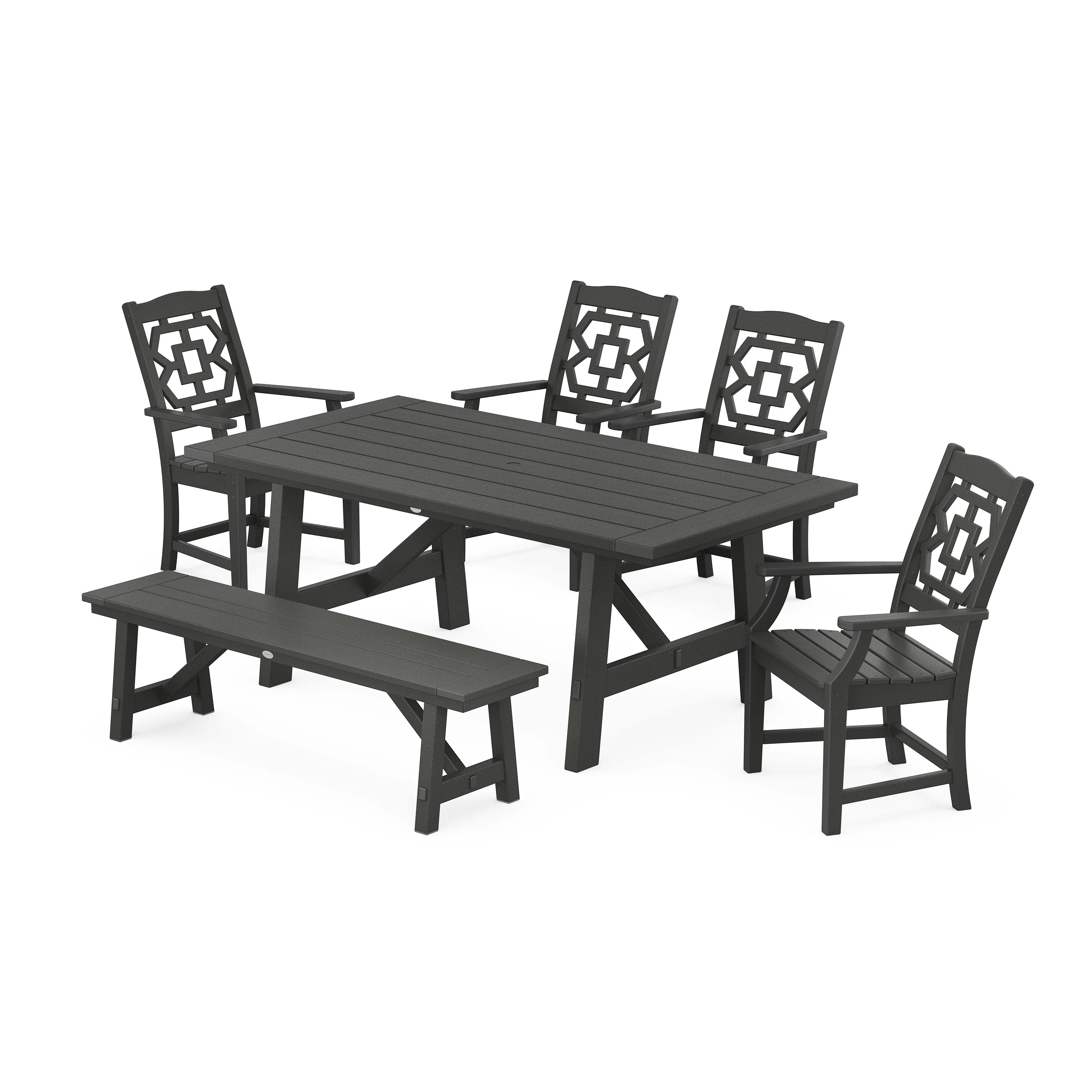 Chinoiserie 6-Piece Rustic Farmhouse Dining Set with Bench - Image 5