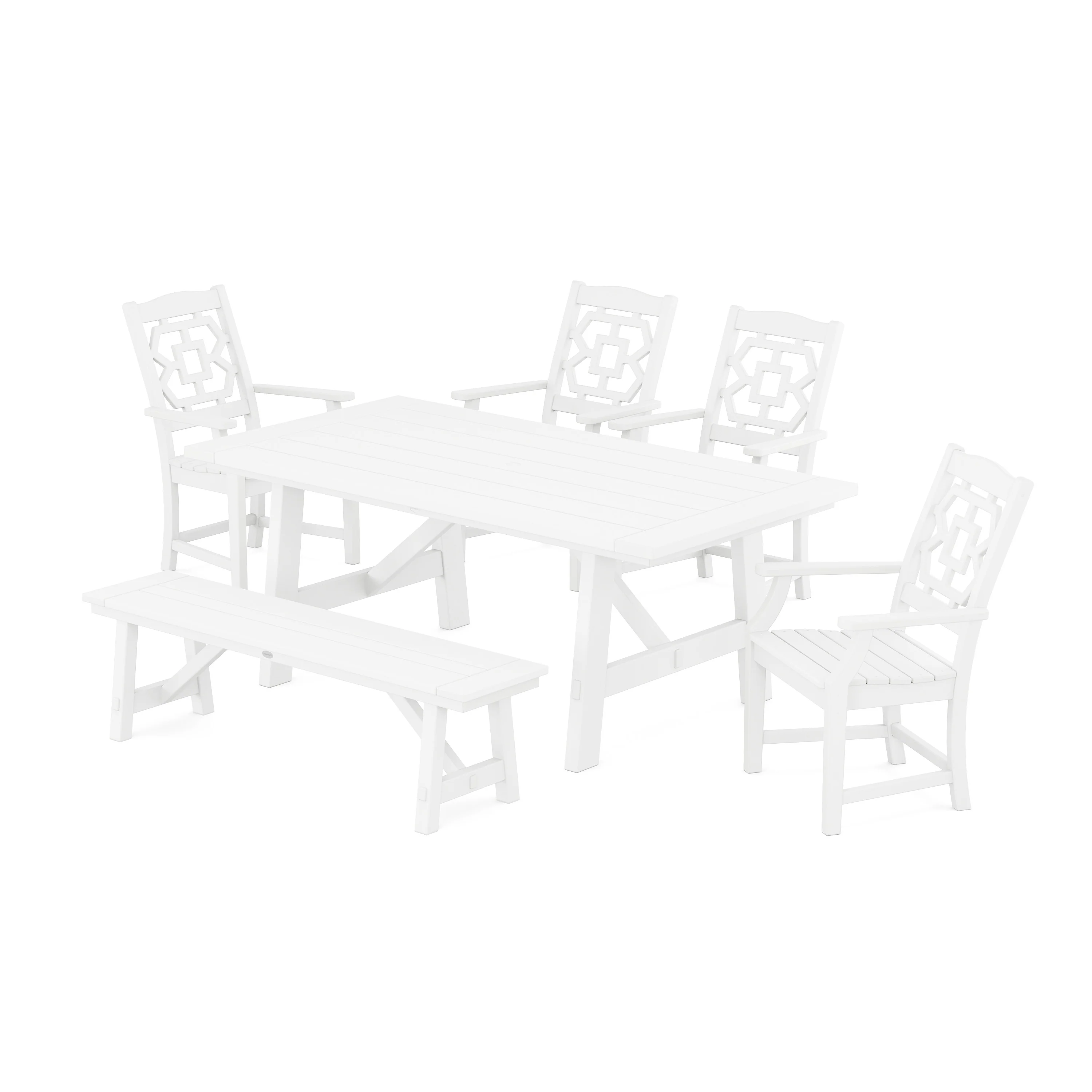 Chinoiserie 6-Piece Rustic Farmhouse Dining Set with Bench - Image 6