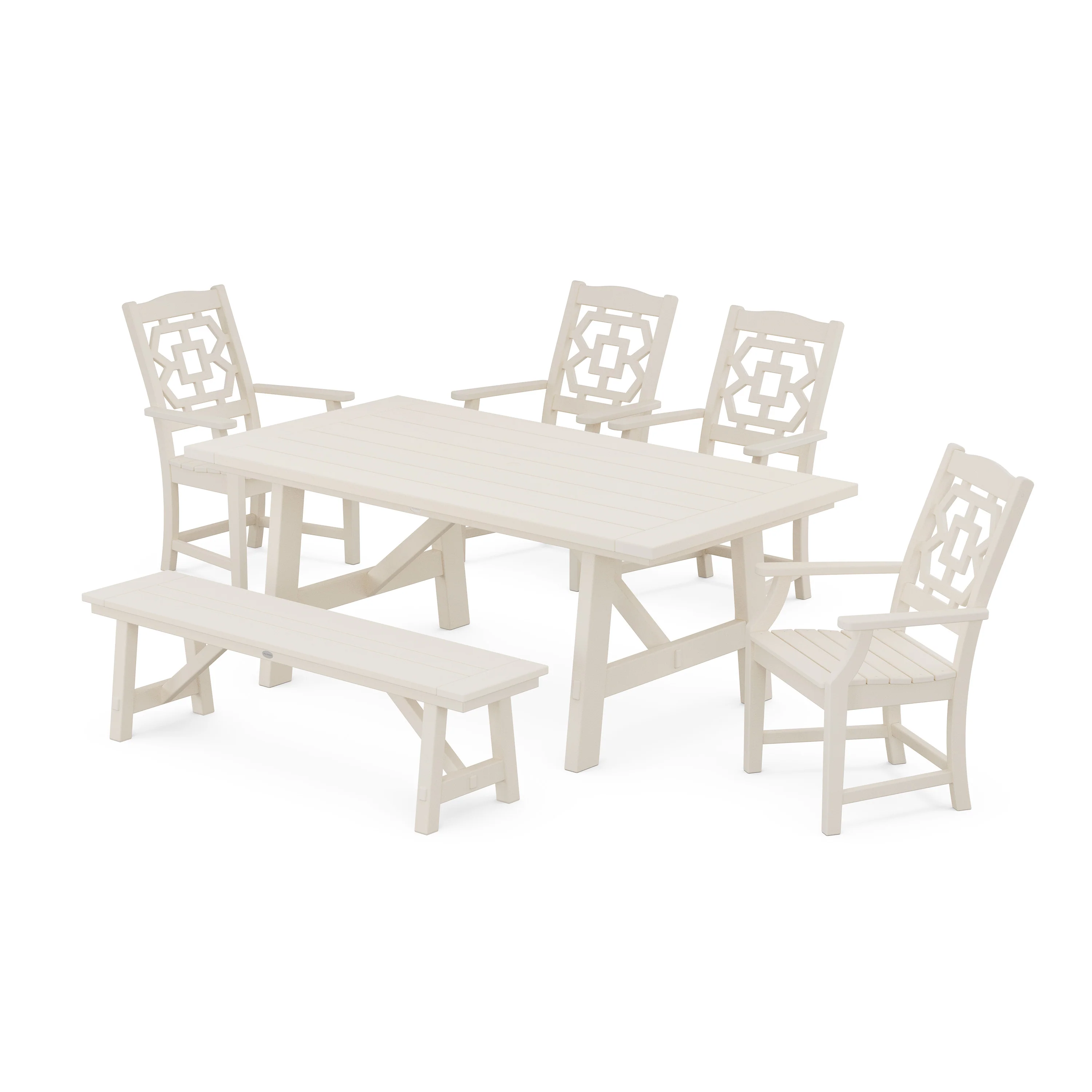 Chinoiserie 6-Piece Rustic Farmhouse Dining Set with Bench - Image 7