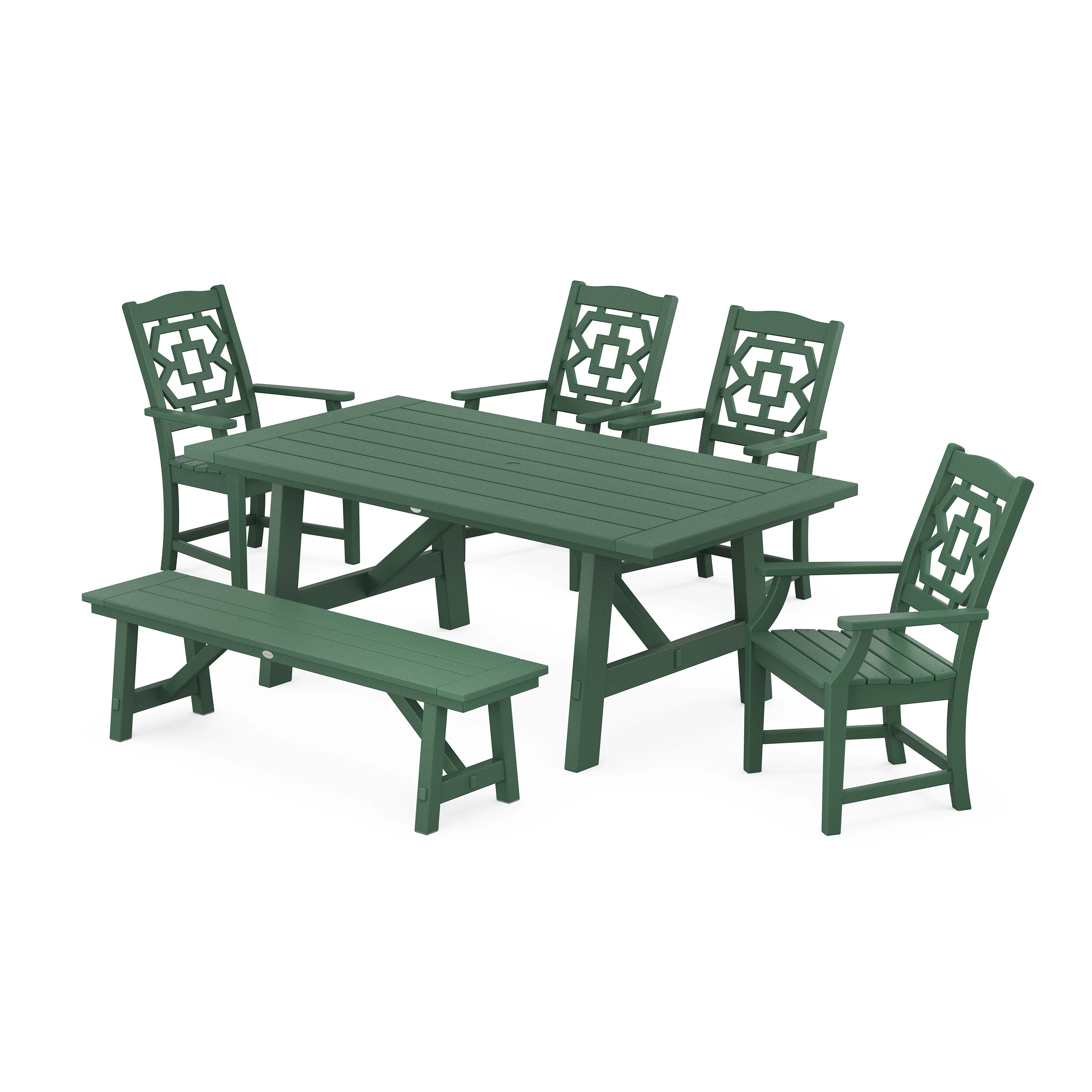 Chinoiserie 6-Piece Rustic Farmhouse Dining Set with Bench - Image 8