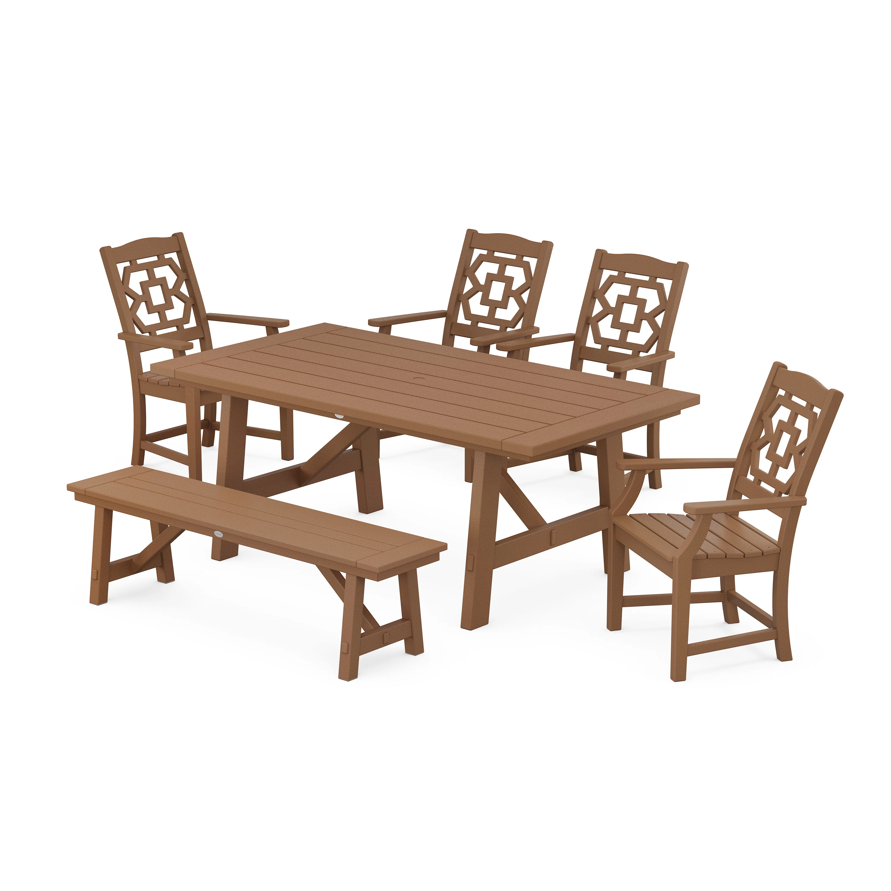 Chinoiserie 6-Piece Rustic Farmhouse Dining Set with Bench - Image 9