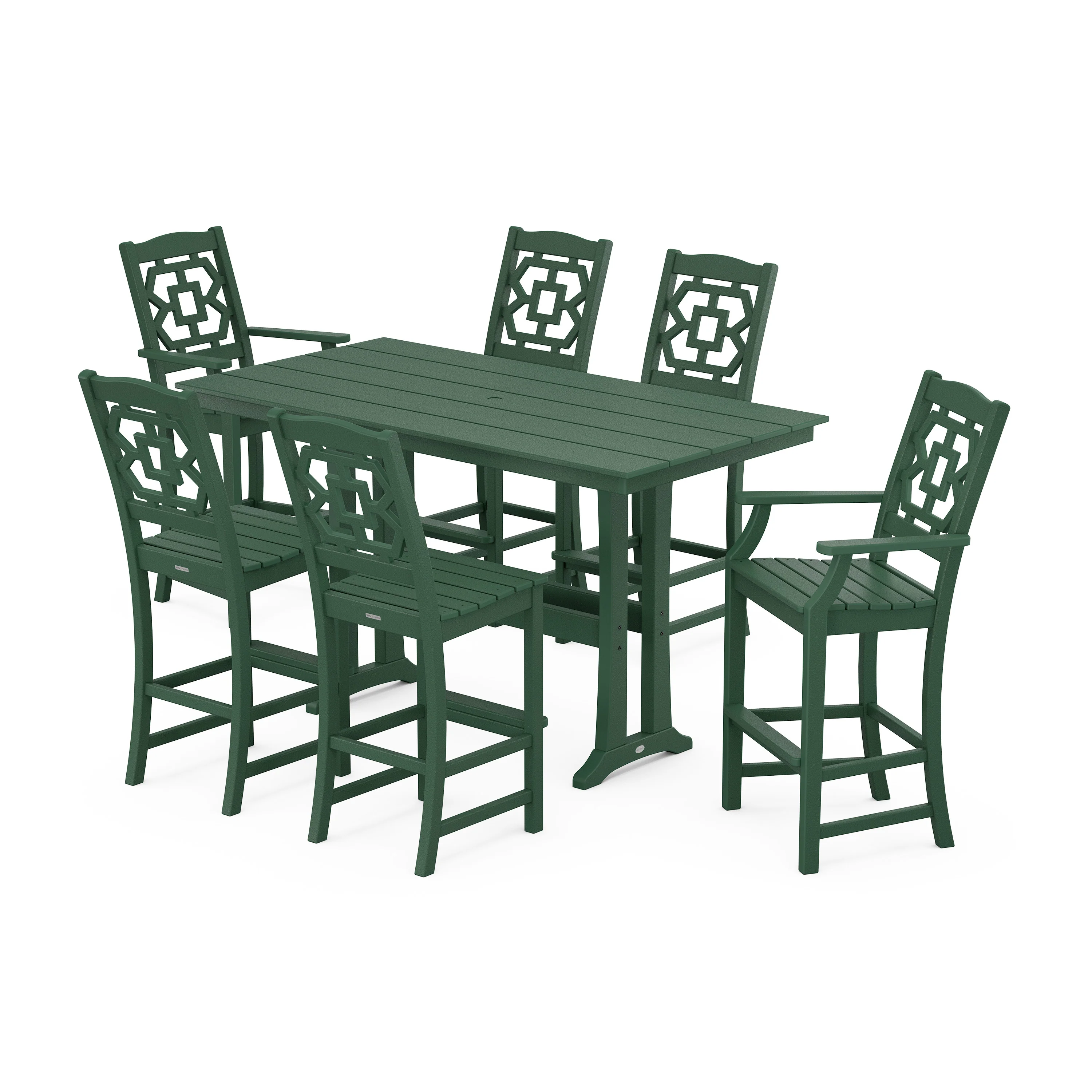 Chinoiserie 7-Piece Farmhouse Bar Set with Trestle Legs - Image 6