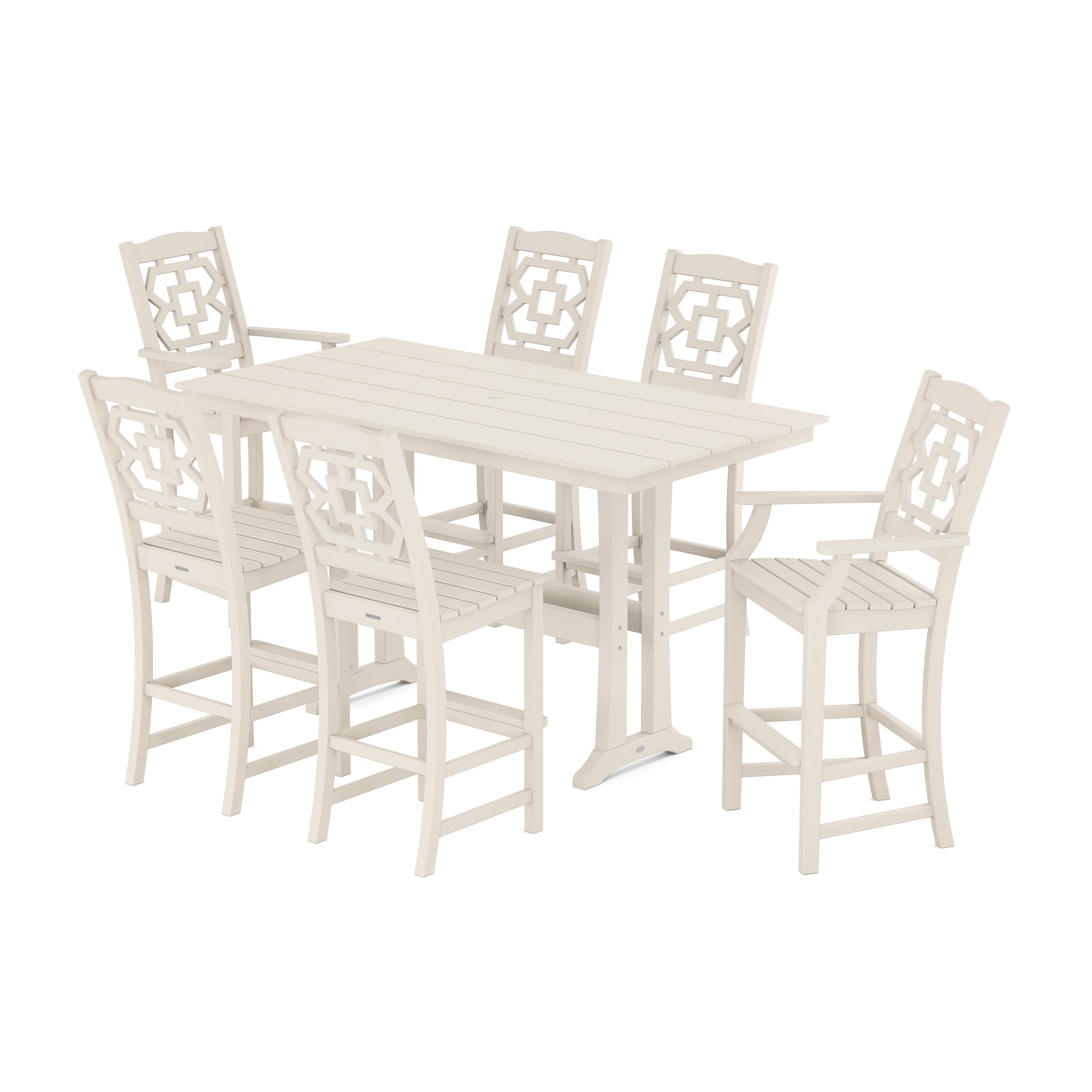 Chinoiserie 7-Piece Farmhouse Bar Set with Trestle Legs - Image 8