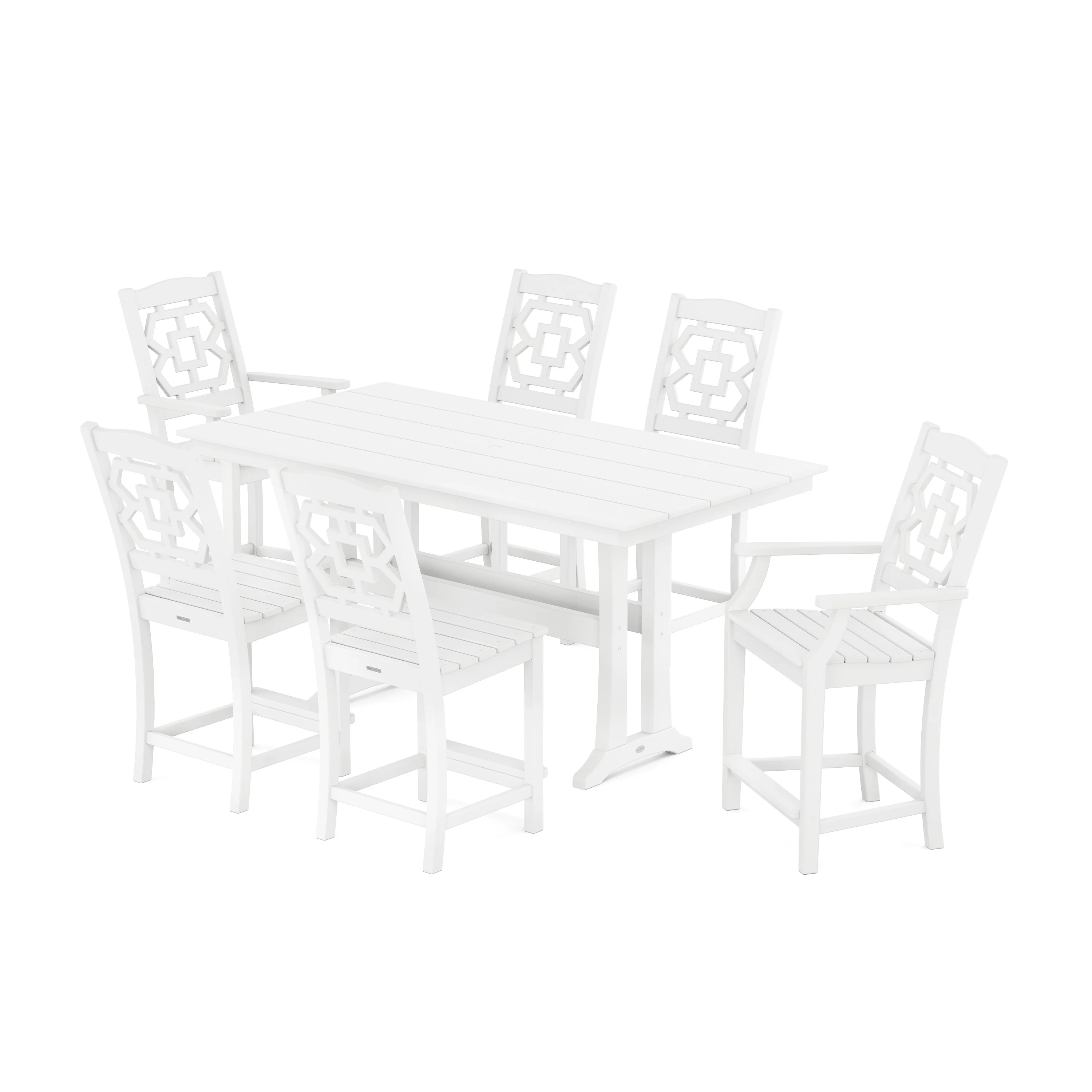 Chinoiserie 7-Piece Farmhouse Counter Set with Trestle Legs - Image 10
