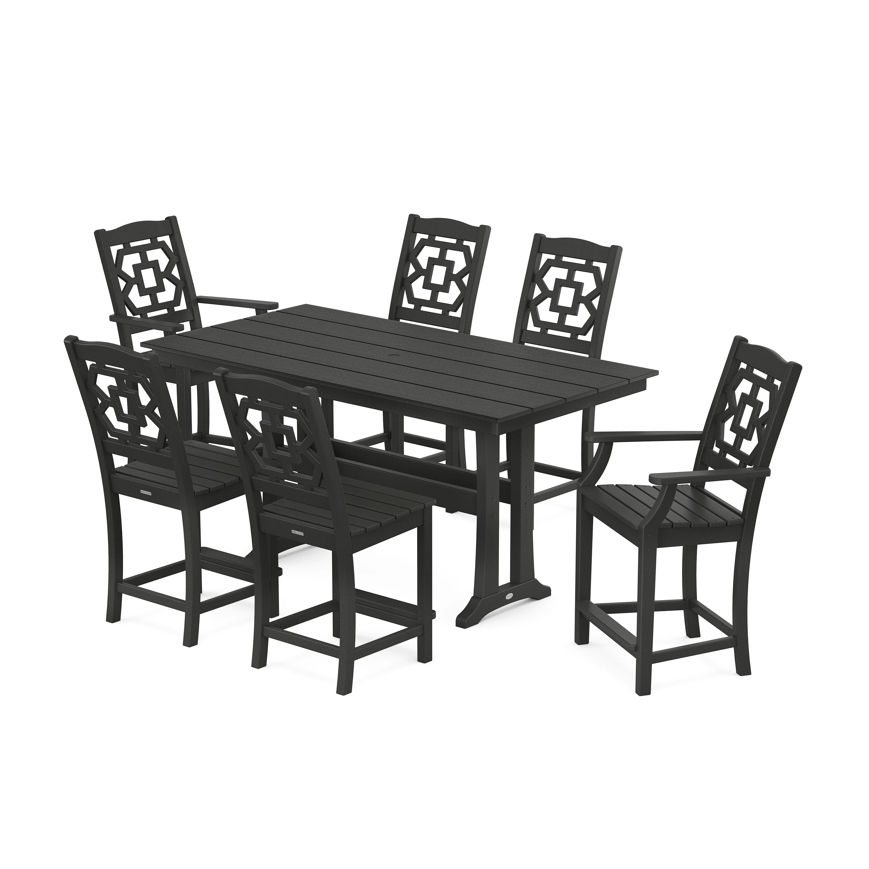 Chinoiserie 7-Piece Farmhouse Counter Set with Trestle Legs - Image 5
