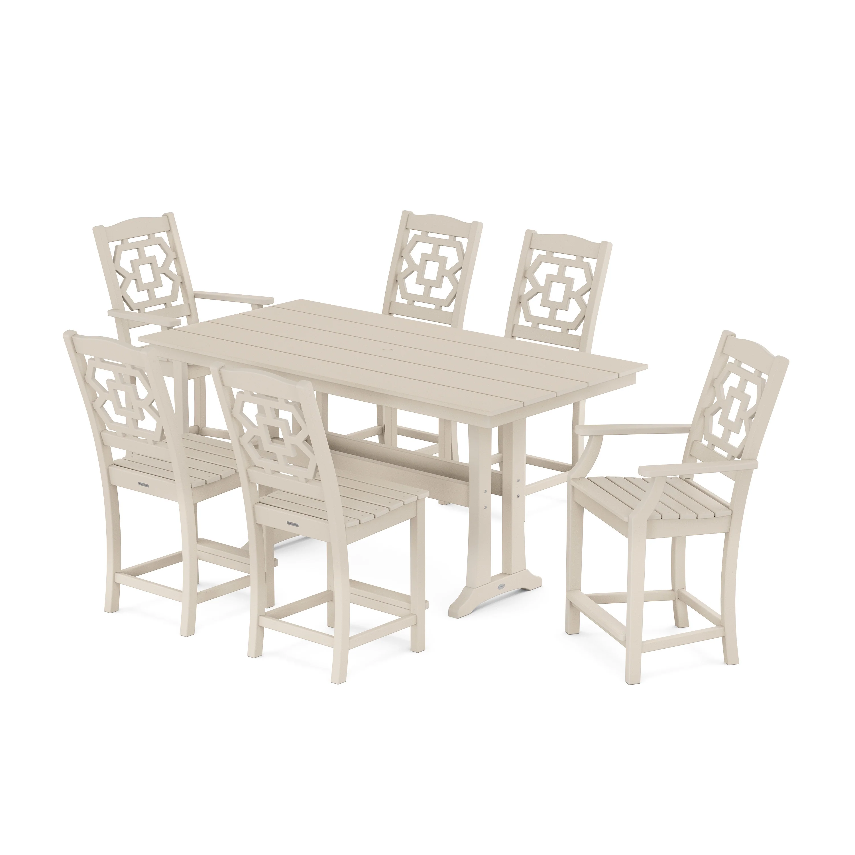 Chinoiserie 7-Piece Farmhouse Counter Set with Trestle Legs - Image 6