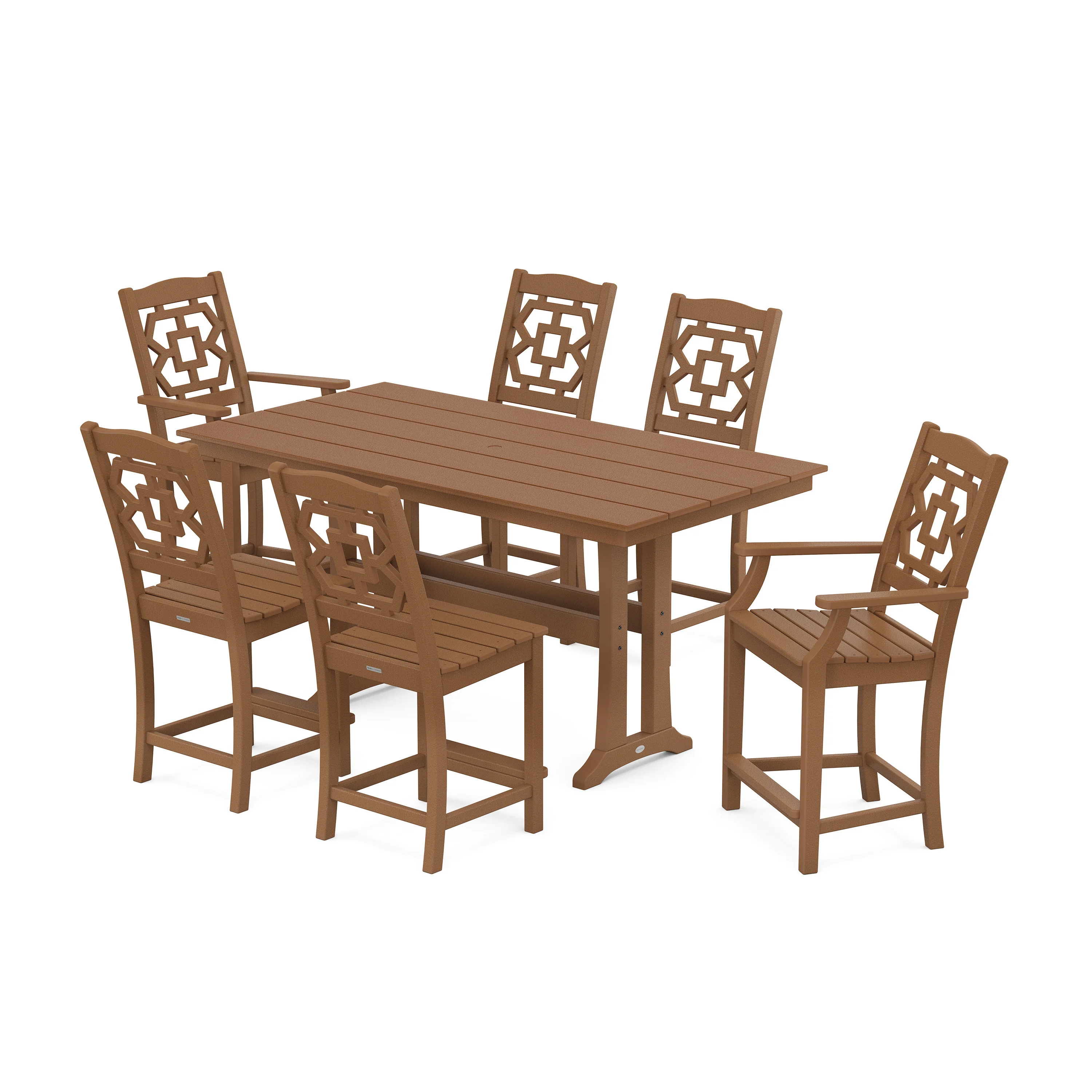 Chinoiserie 7-Piece Farmhouse Counter Set with Trestle Legs - Image 7
