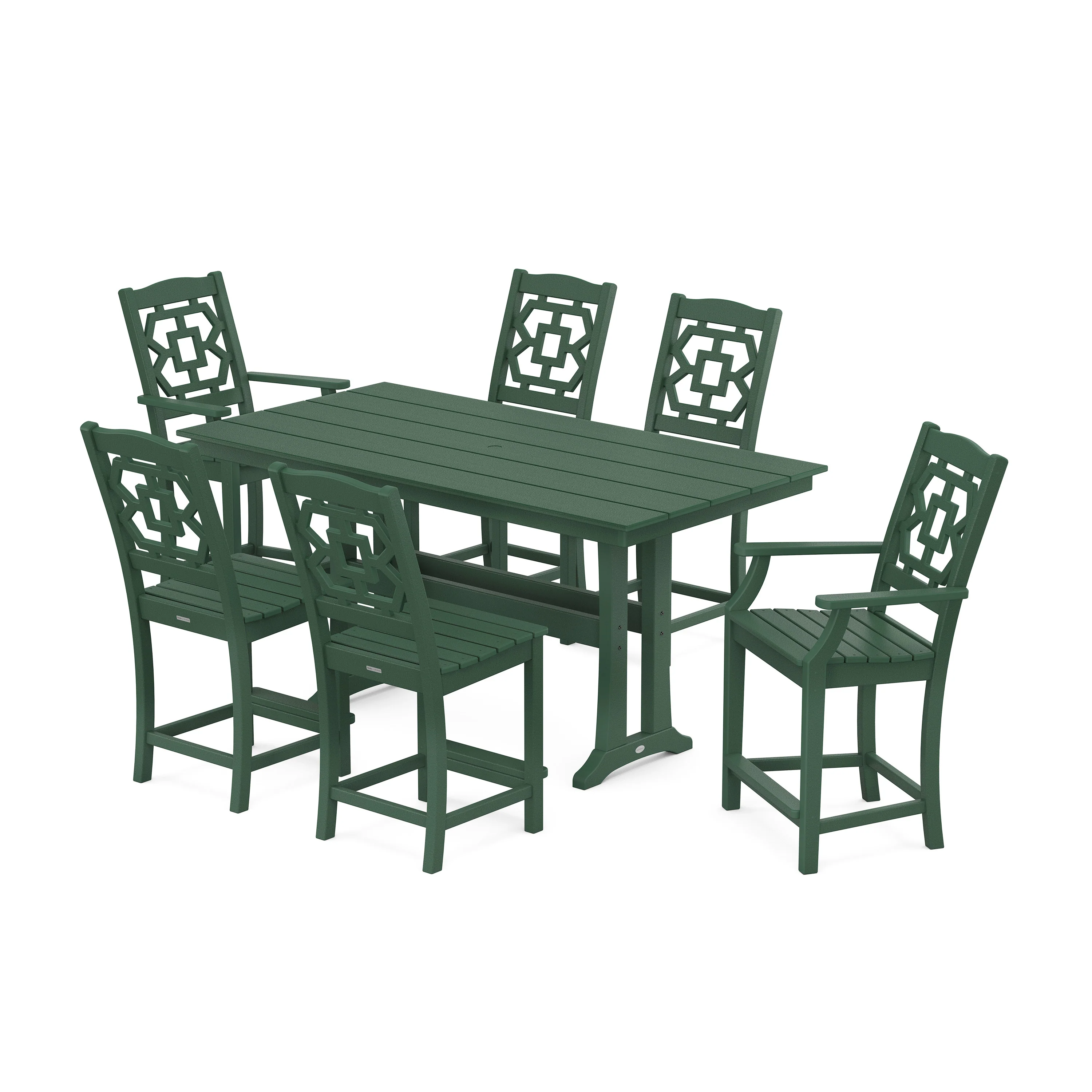 Chinoiserie 7-Piece Farmhouse Counter Set with Trestle Legs - Image 9