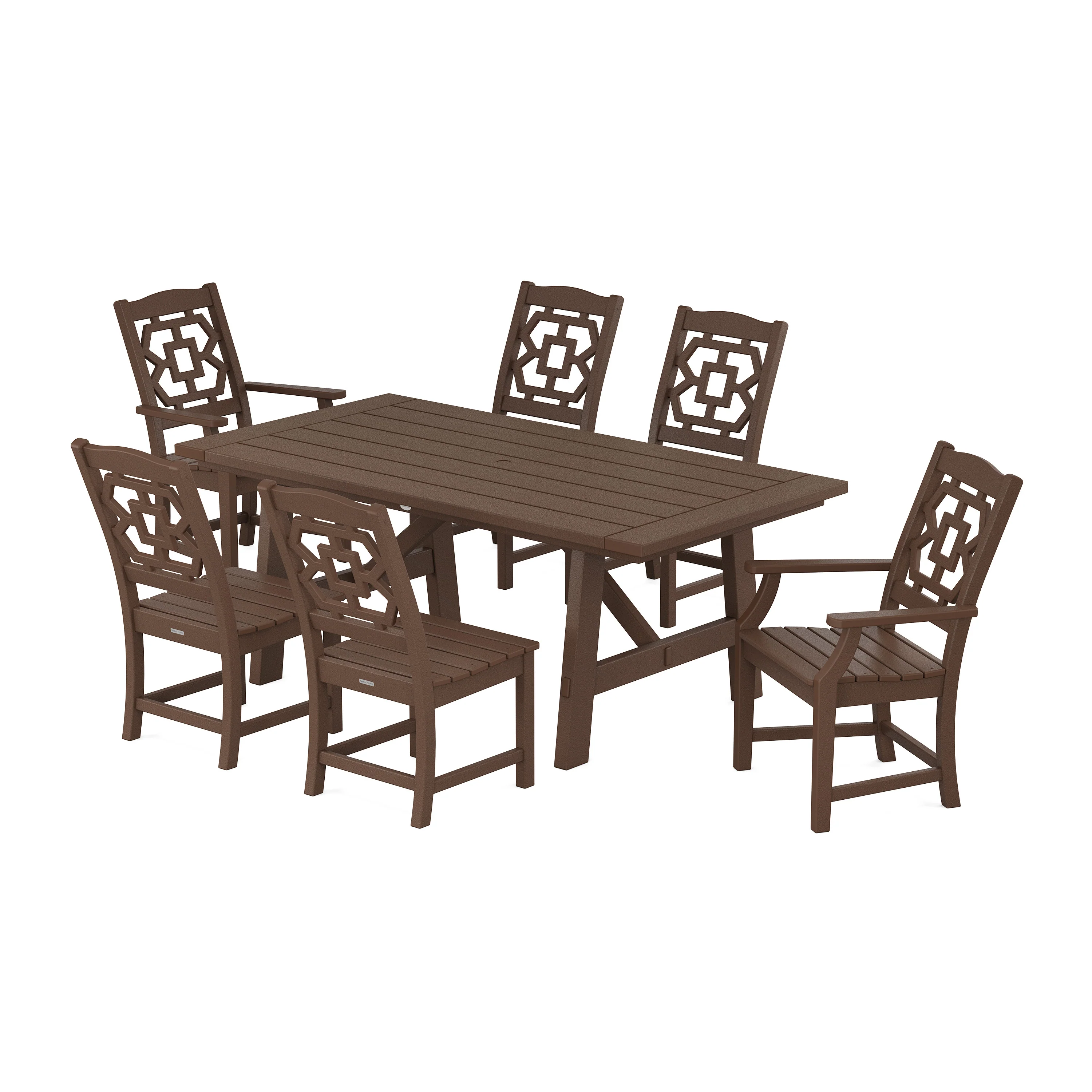 Chinoiserie 7-Piece Rustic Farmhouse Dining Set - Image 10