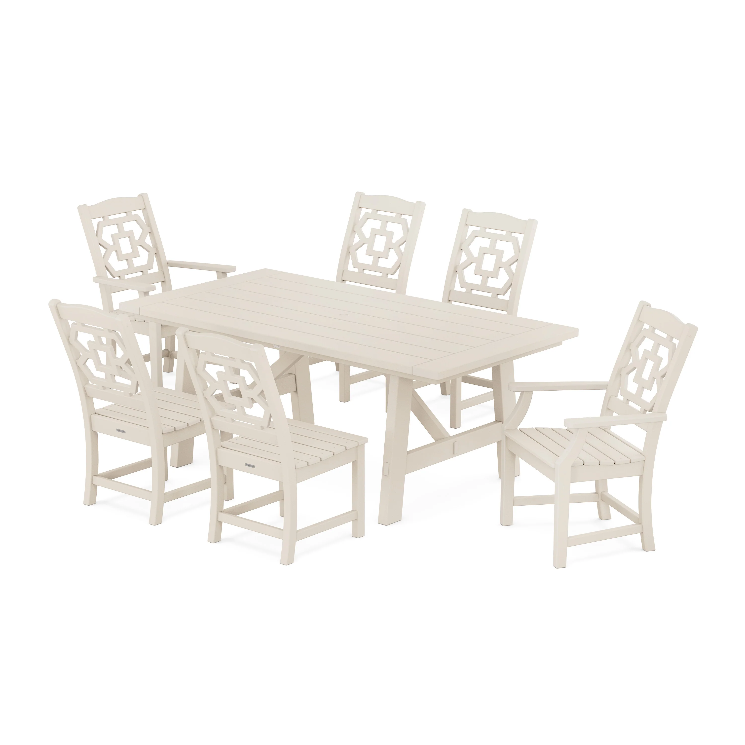 Chinoiserie 7-Piece Rustic Farmhouse Dining Set - Image 6