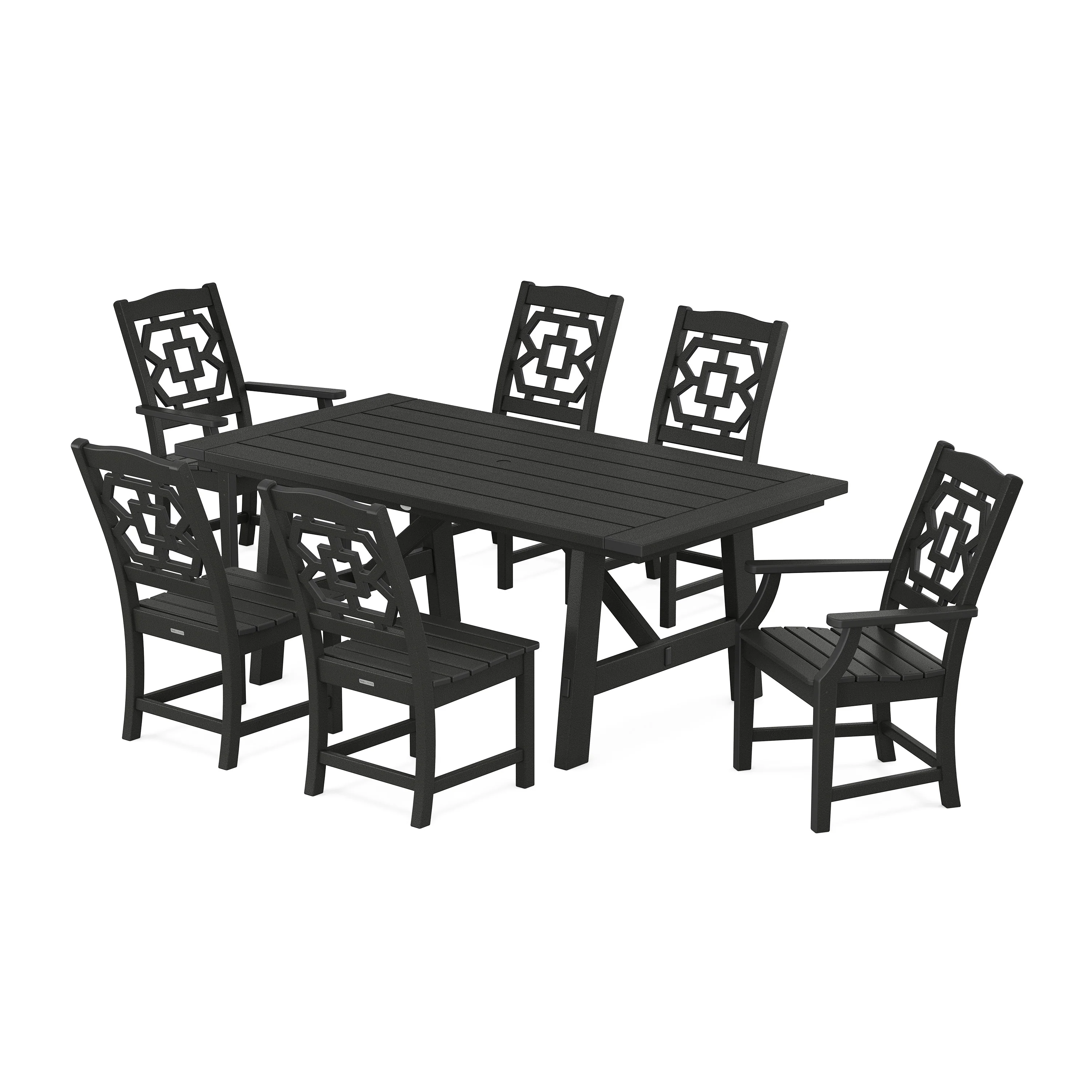 Chinoiserie 7-Piece Rustic Farmhouse Dining Set - Image 9
