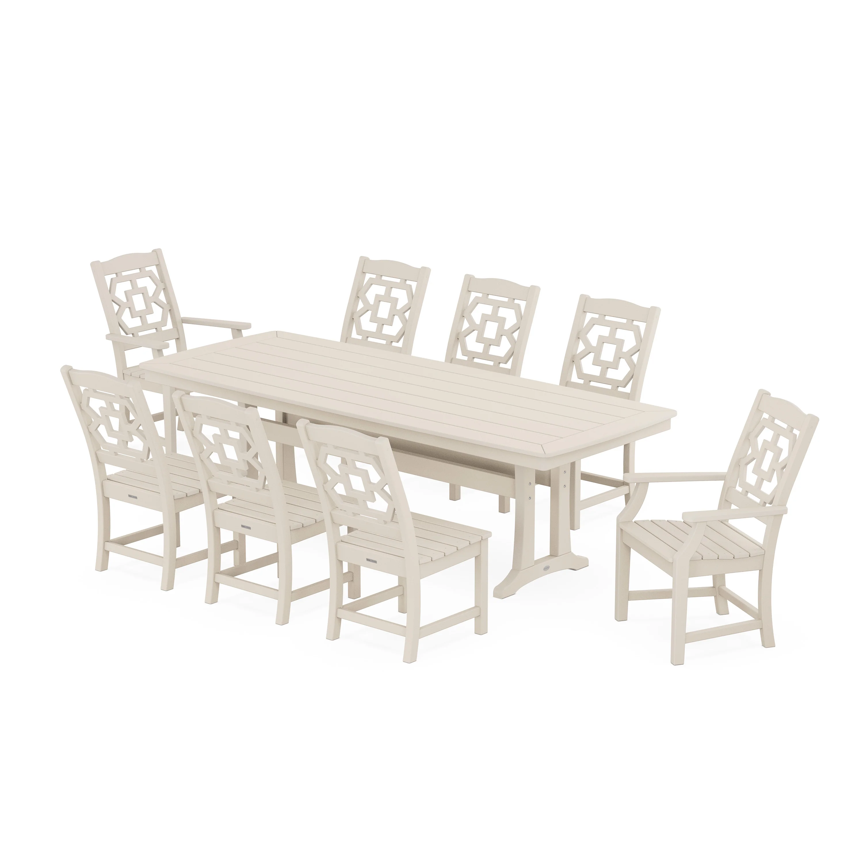 Chinoiserie 9-Piece Dining Set with Trestle Legs - Image 11
