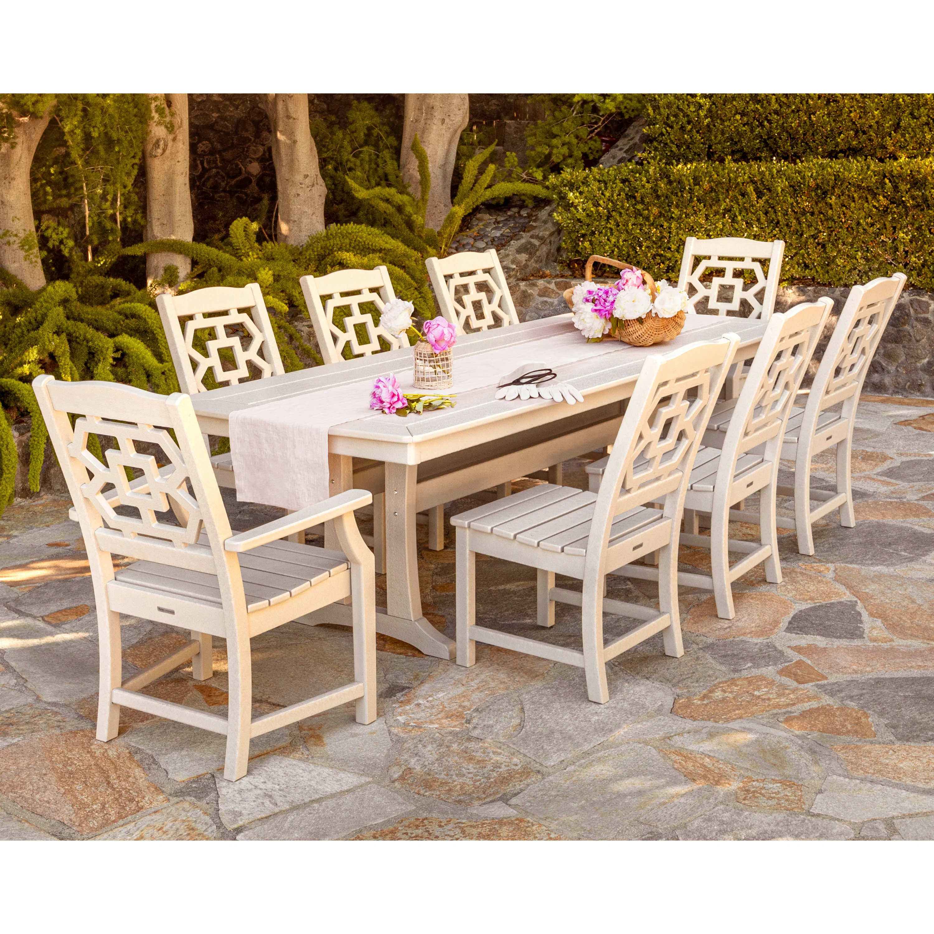 Chinoiserie 9-Piece Dining Set with Trestle Legs - Image 4