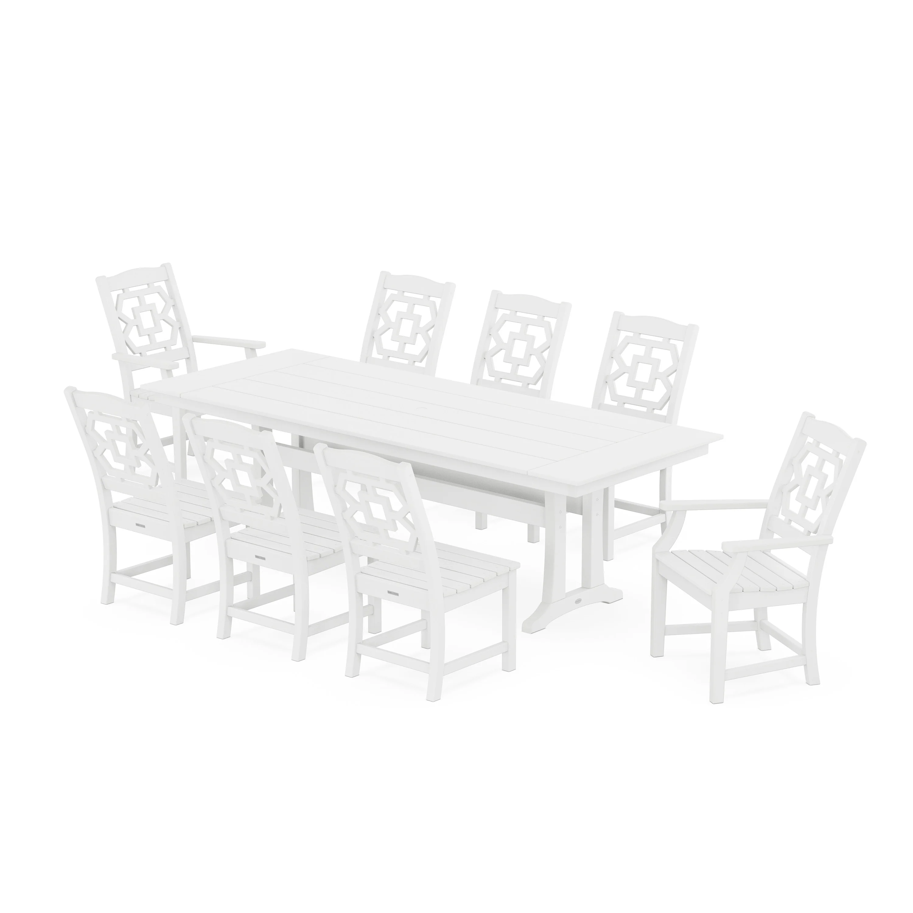 Chinoiserie 9-Piece Farmhouse Dining Set with Trestle Legs - Image 10