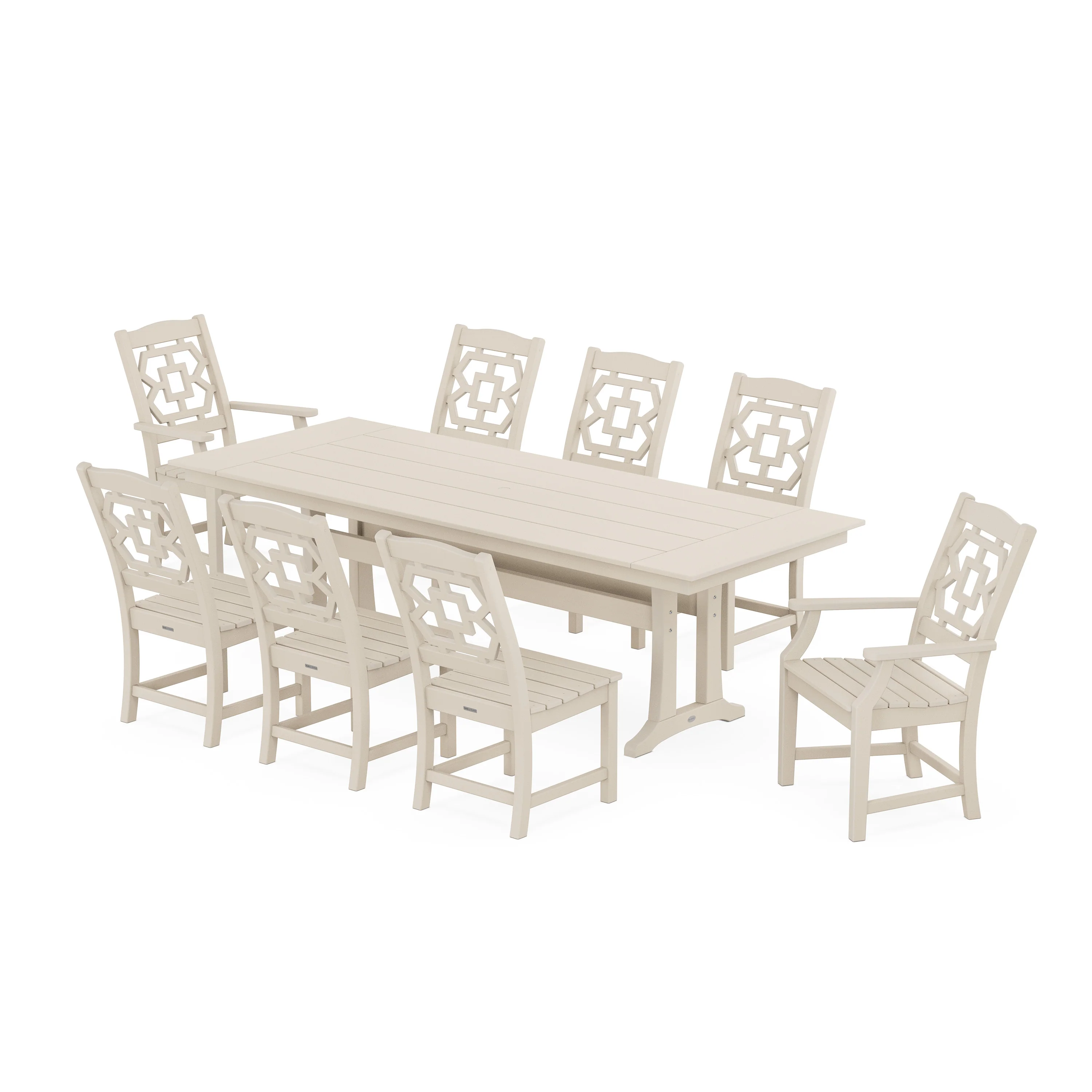 Chinoiserie 9-Piece Farmhouse Dining Set with Trestle Legs - Image 6