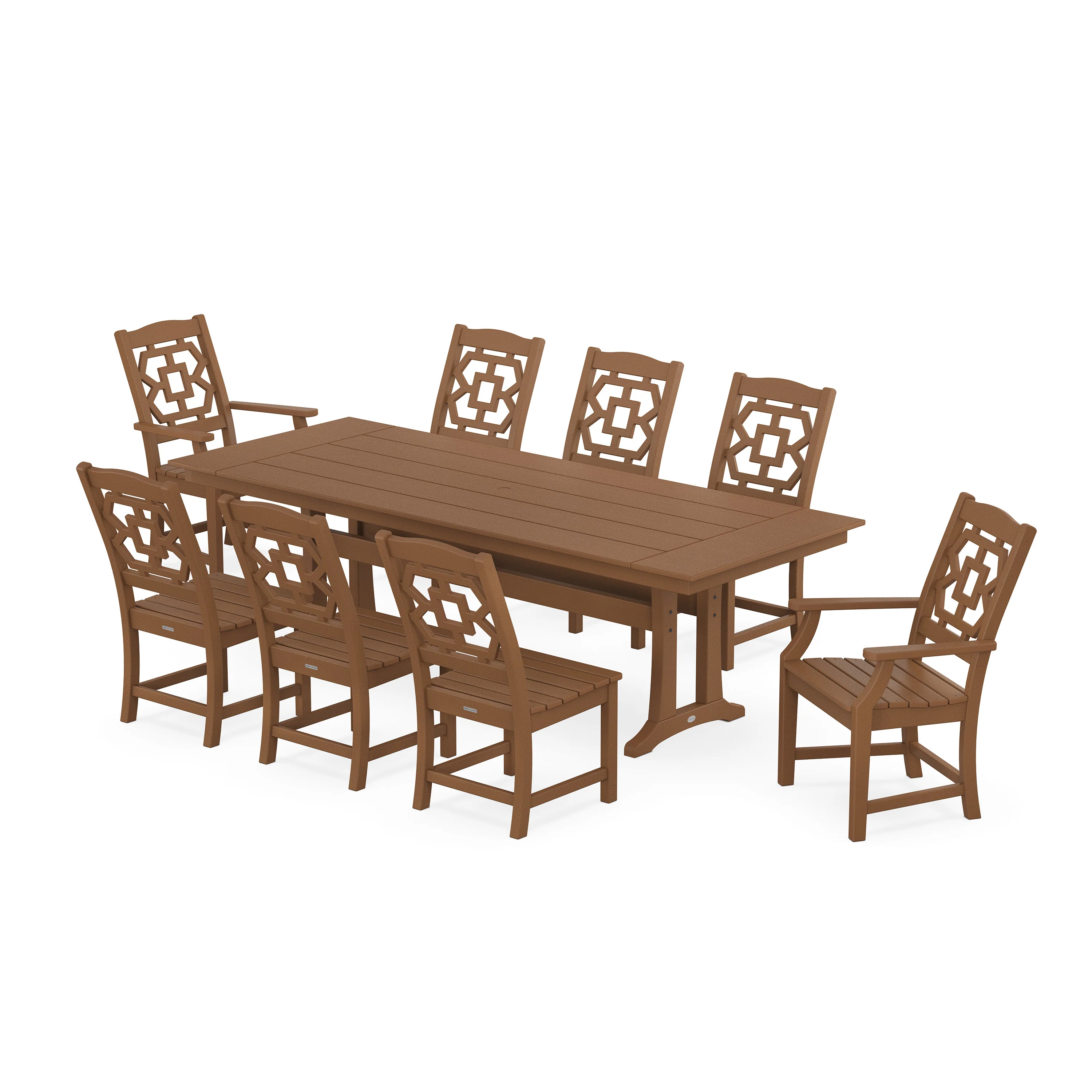 Chinoiserie 9-Piece Farmhouse Dining Set with Trestle Legs - Image 7