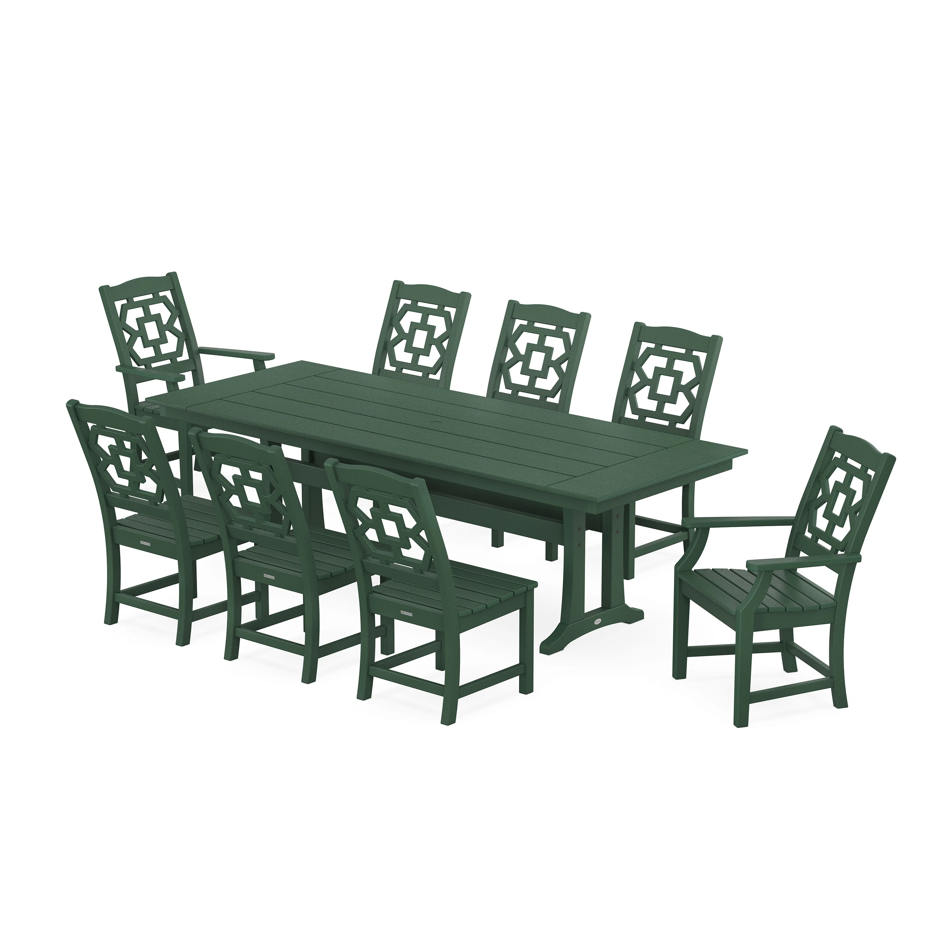 Chinoiserie 9-Piece Farmhouse Dining Set with Trestle Legs - Image 9