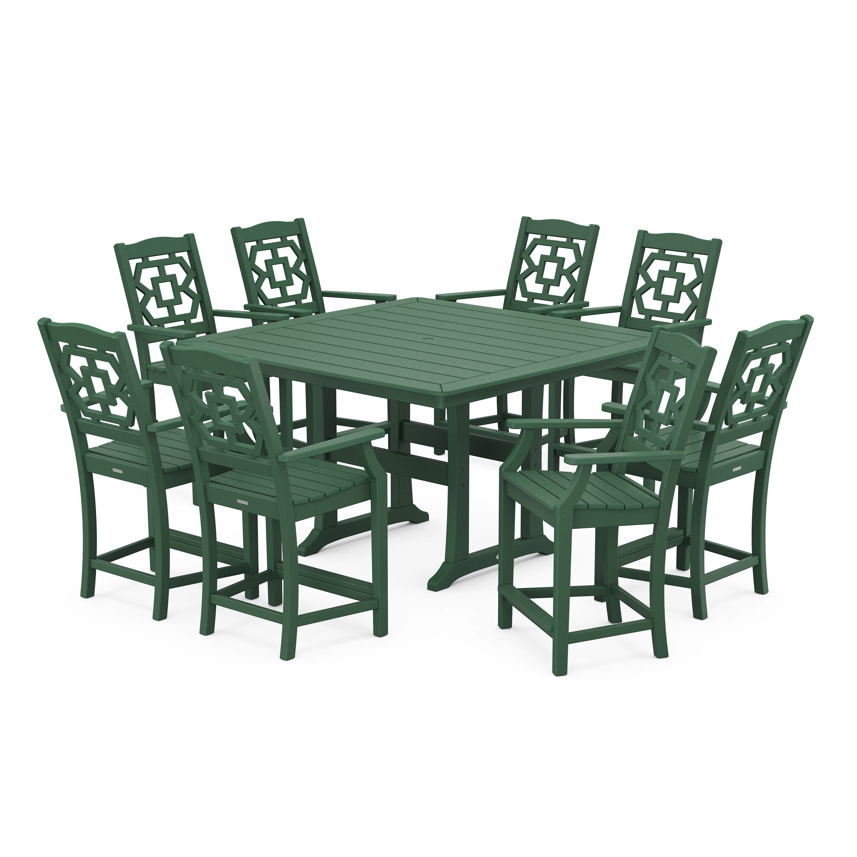 Chinoiserie 9-Piece Square Counter Set with Trestle Legs - Image 7