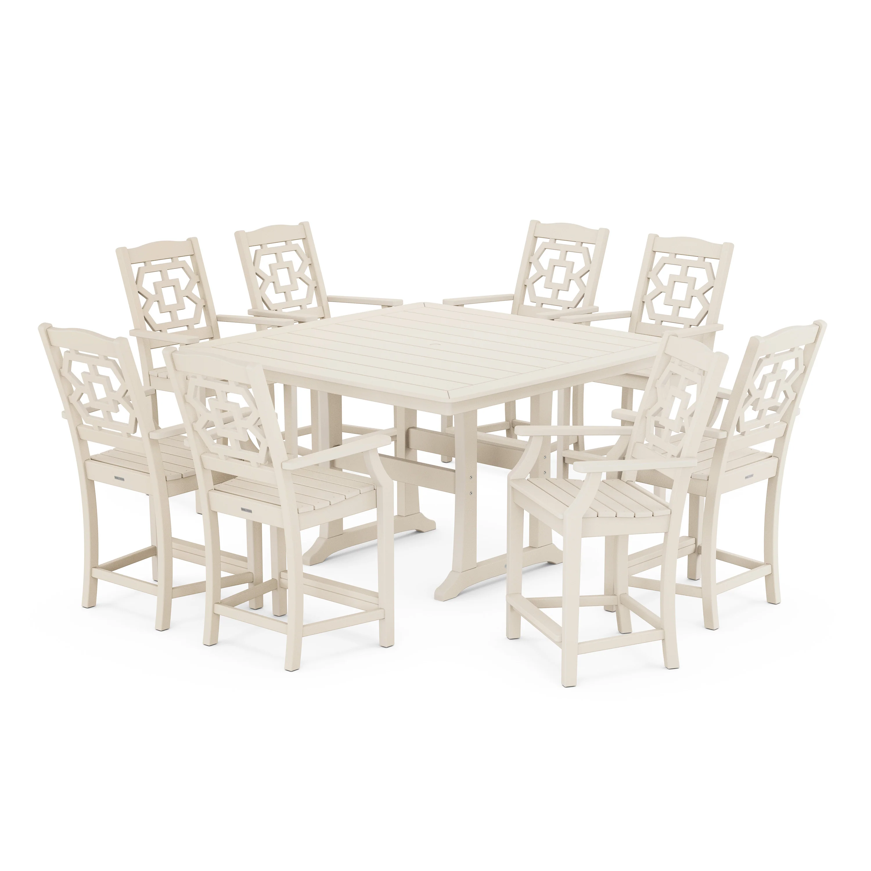 Chinoiserie 9-Piece Square Counter Set with Trestle Legs - Image 8