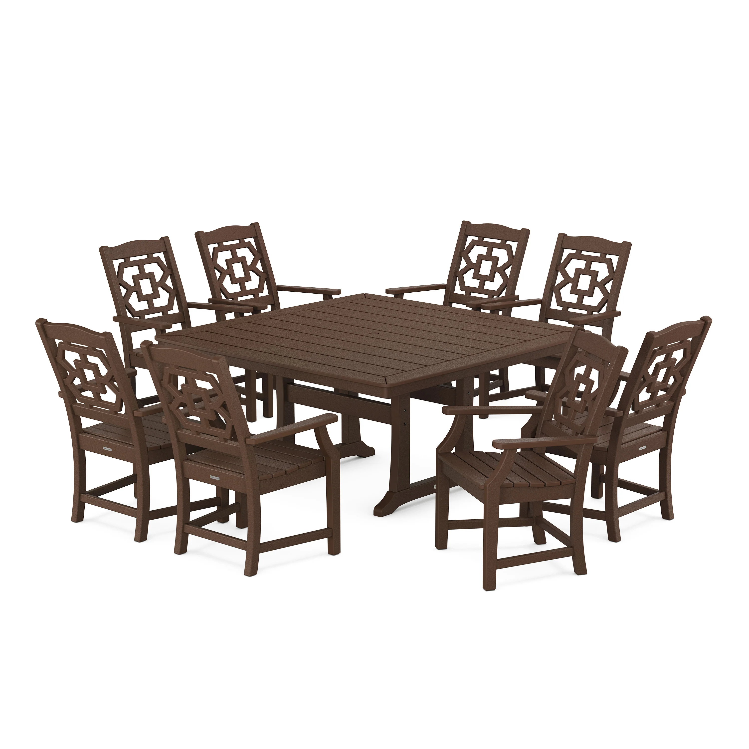 Chinoiserie 9-Piece Square Dining Set with Trestle Legs - Image 10