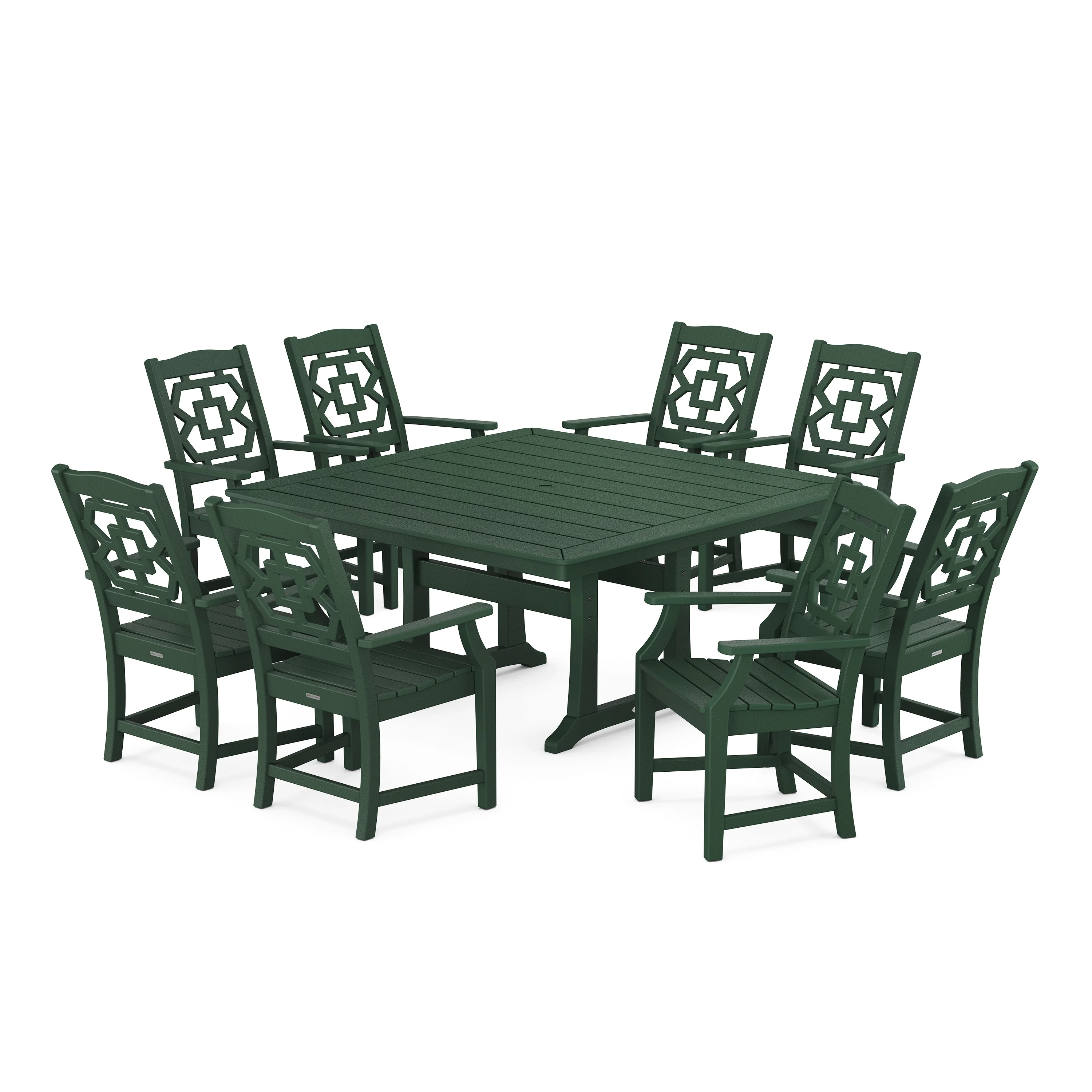 Chinoiserie 9-Piece Square Dining Set with Trestle Legs - Image 5