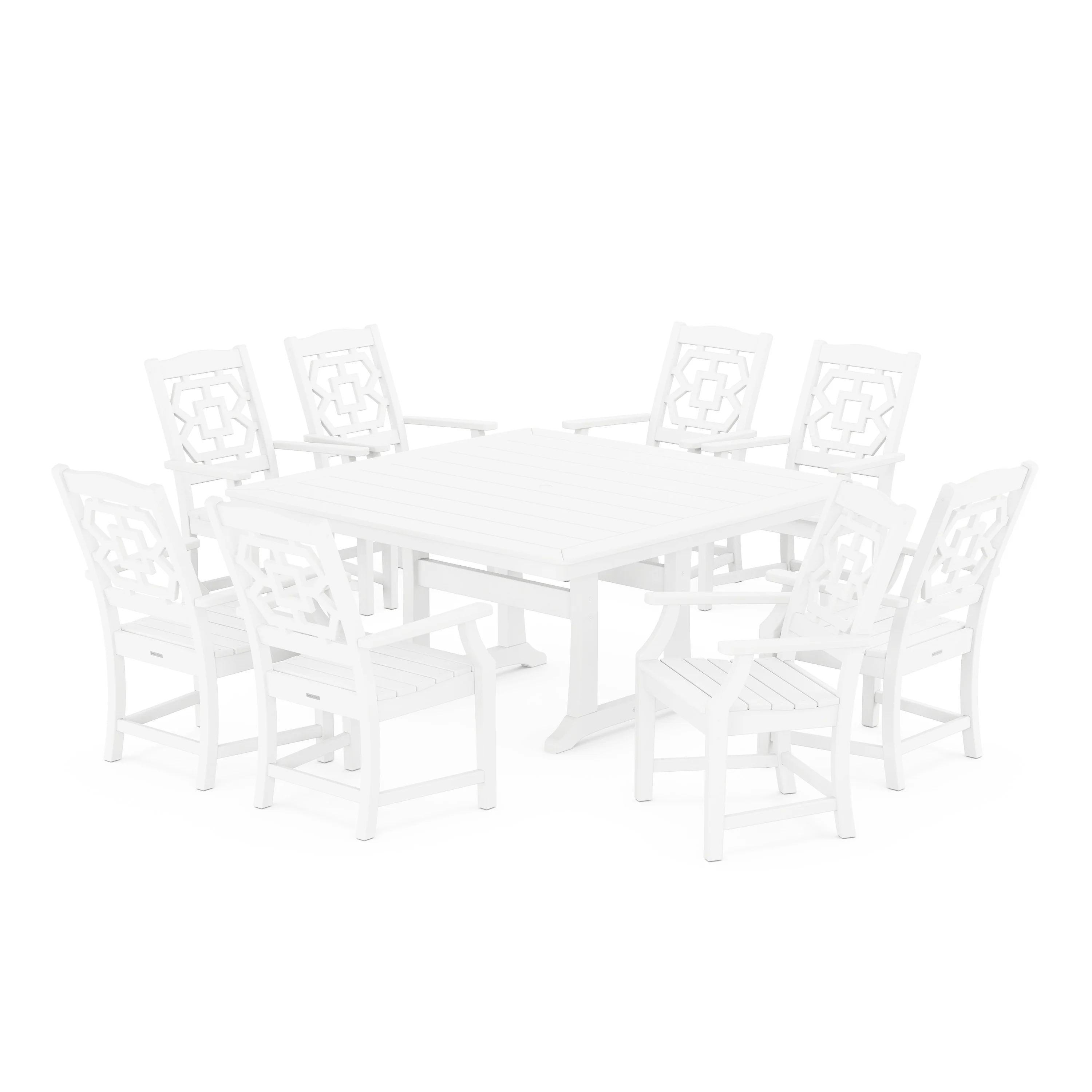 Chinoiserie 9-Piece Square Dining Set with Trestle Legs - Image 8