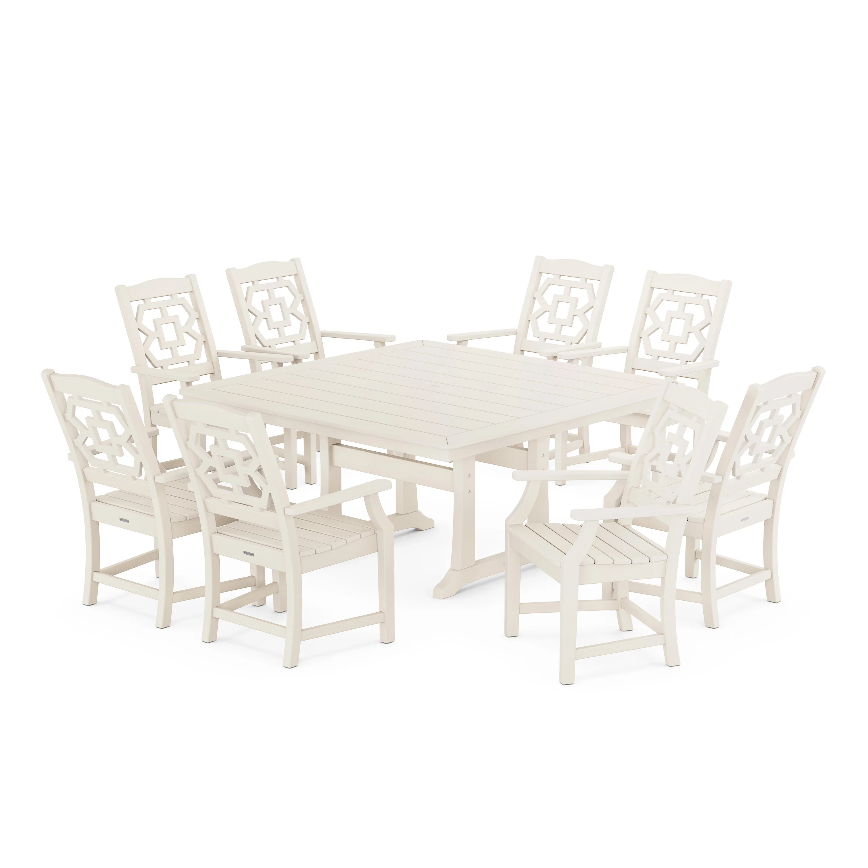 Chinoiserie 9-Piece Square Dining Set with Trestle Legs - Image 9