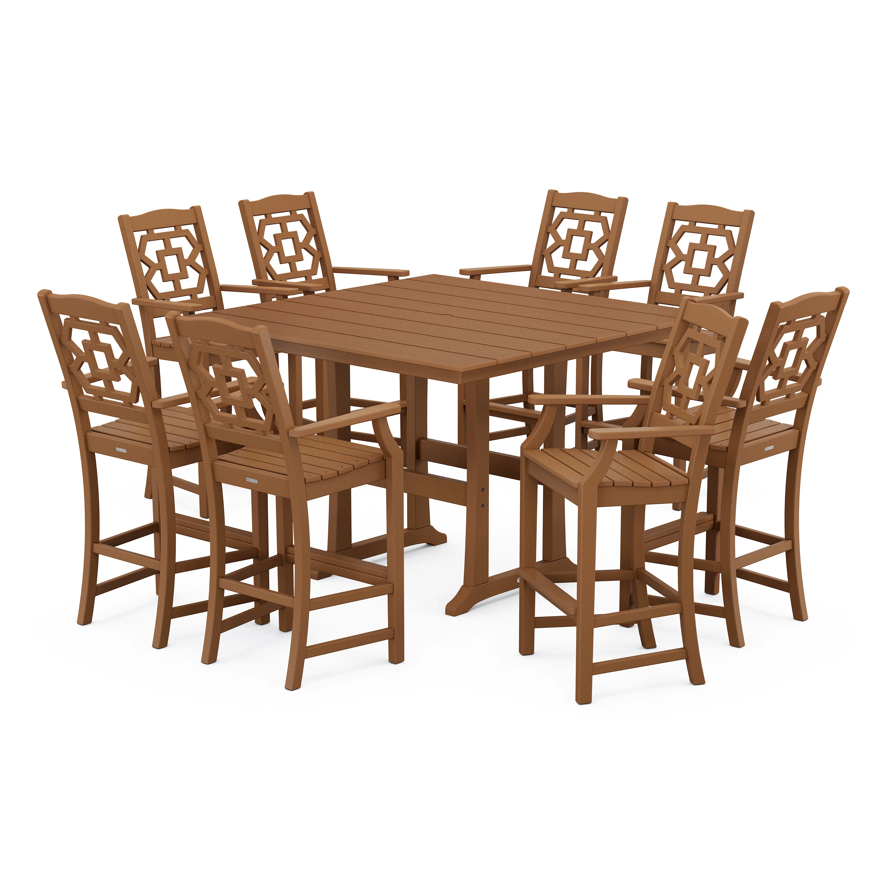 Chinoiserie 9-Piece Square Farmhouse Bar Set with Trestle Legs - Image 10