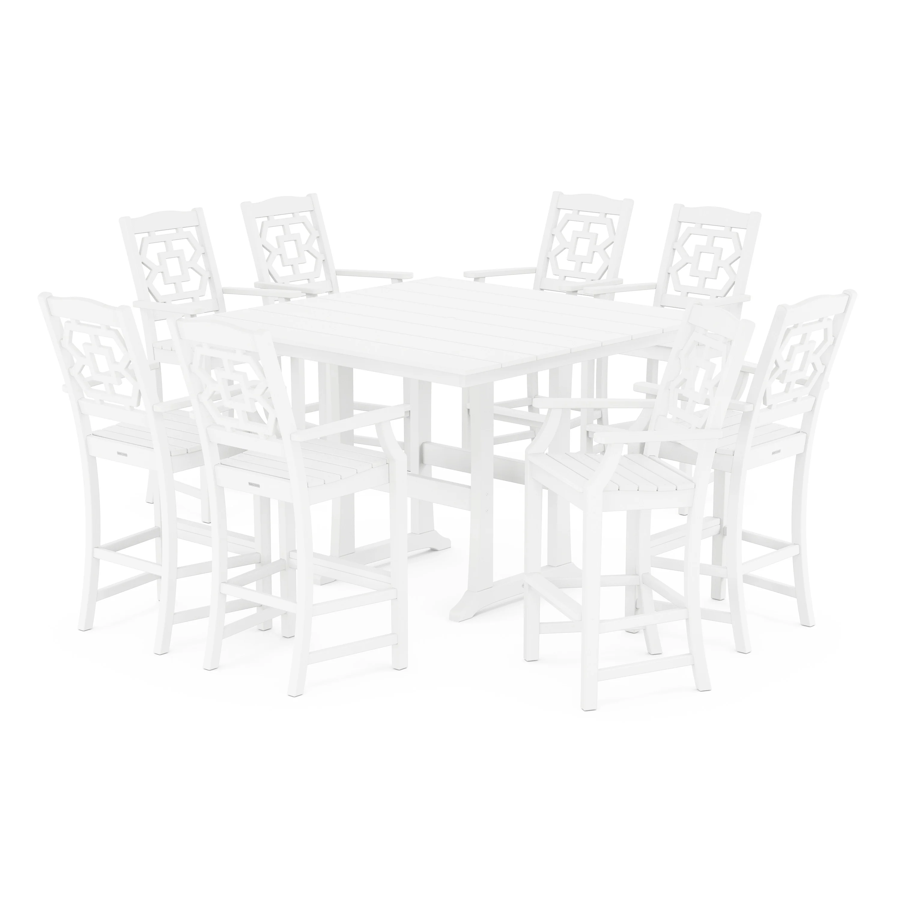 Chinoiserie 9-Piece Square Farmhouse Bar Set with Trestle Legs - Image 11