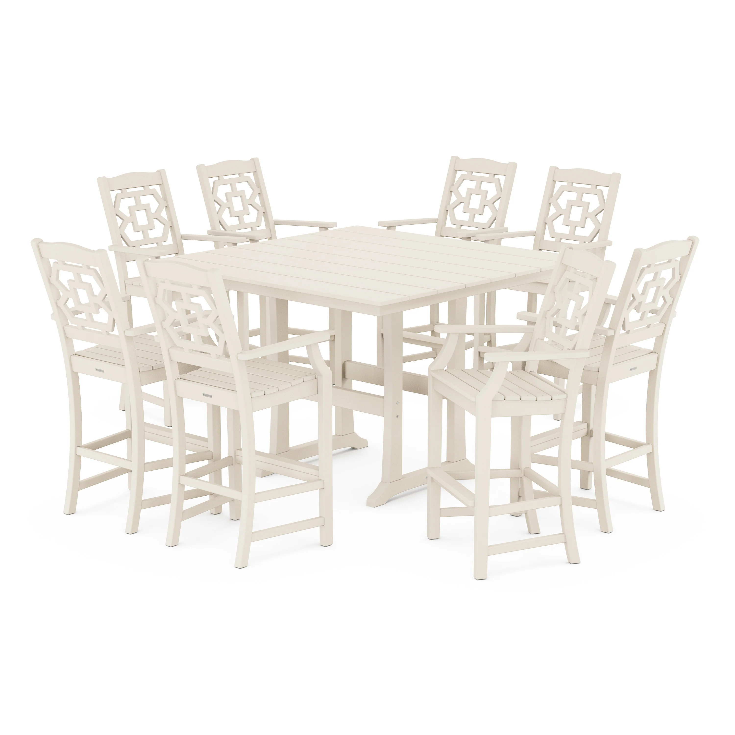 Chinoiserie 9-Piece Square Farmhouse Bar Set with Trestle Legs - Image 6