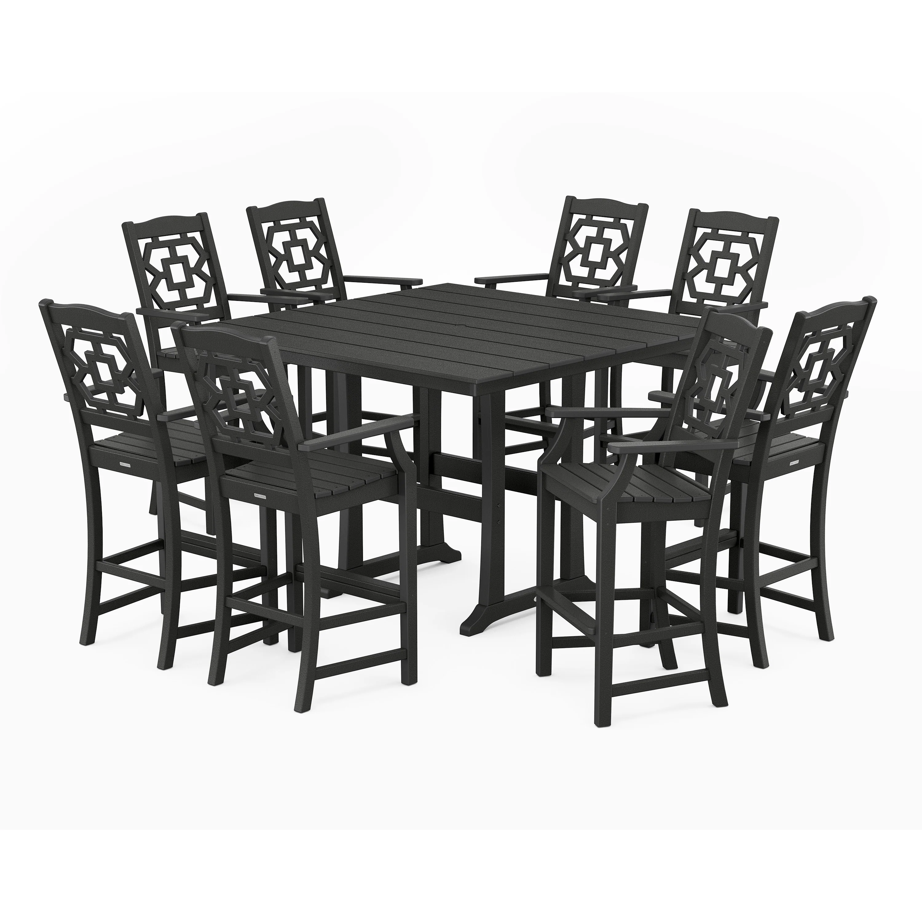 Chinoiserie 9-Piece Square Farmhouse Bar Set with Trestle Legs - Image 7