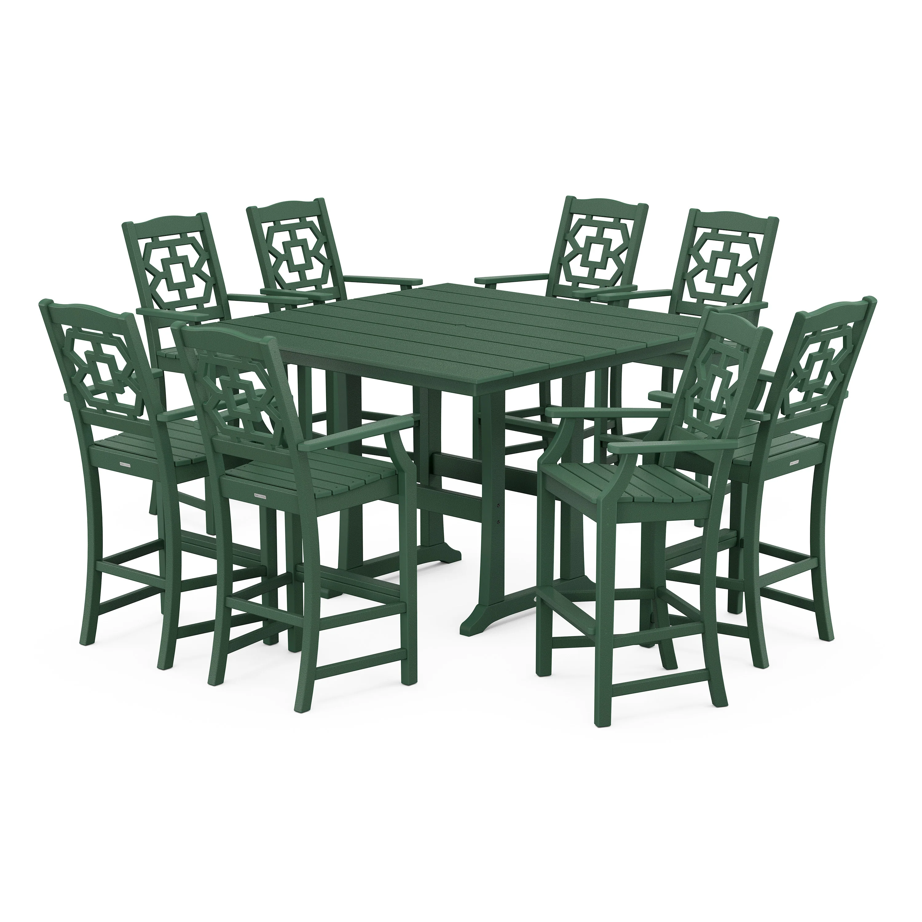 Chinoiserie 9-Piece Square Farmhouse Bar Set with Trestle Legs - Image 8