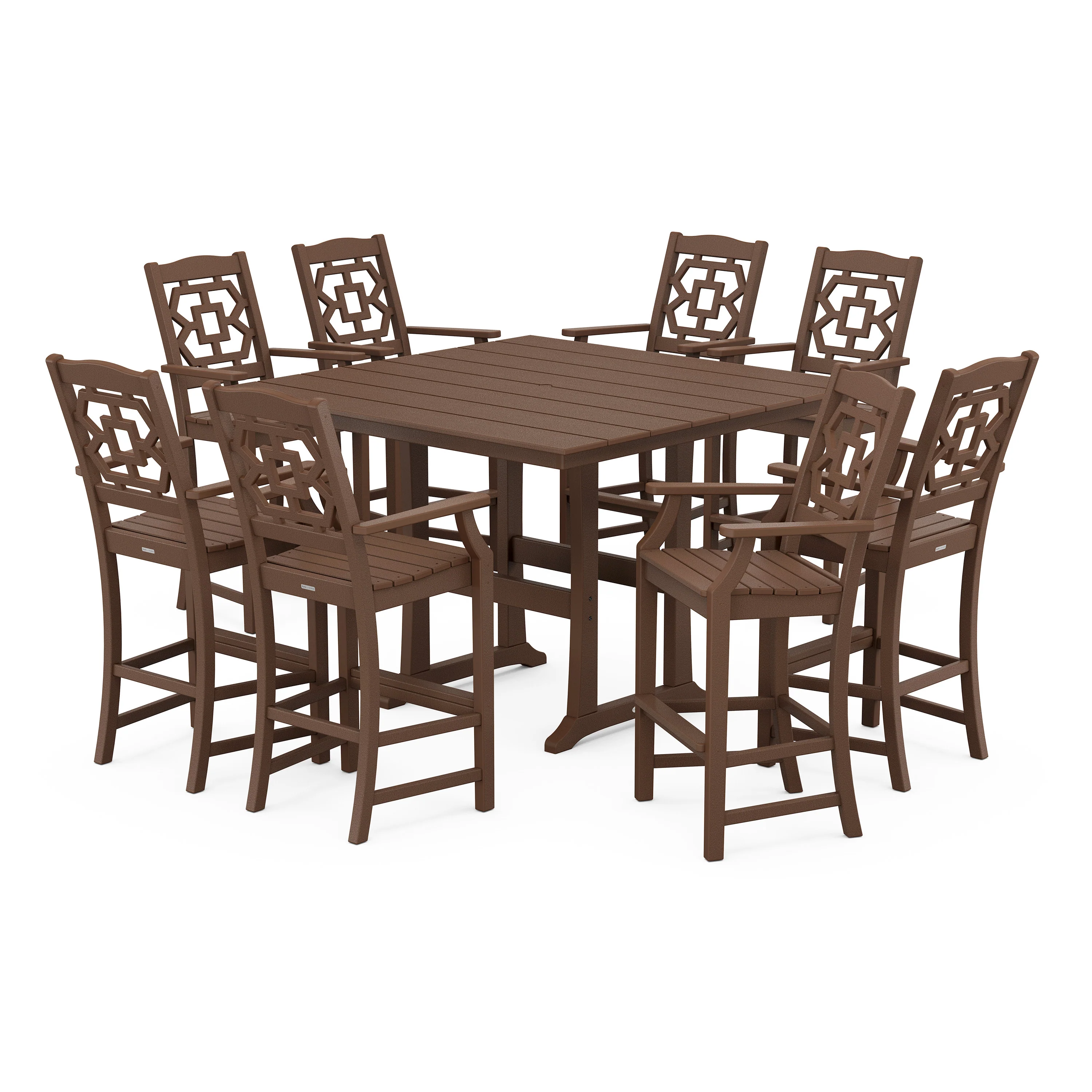 Chinoiserie 9-Piece Square Farmhouse Bar Set with Trestle Legs - Image 9