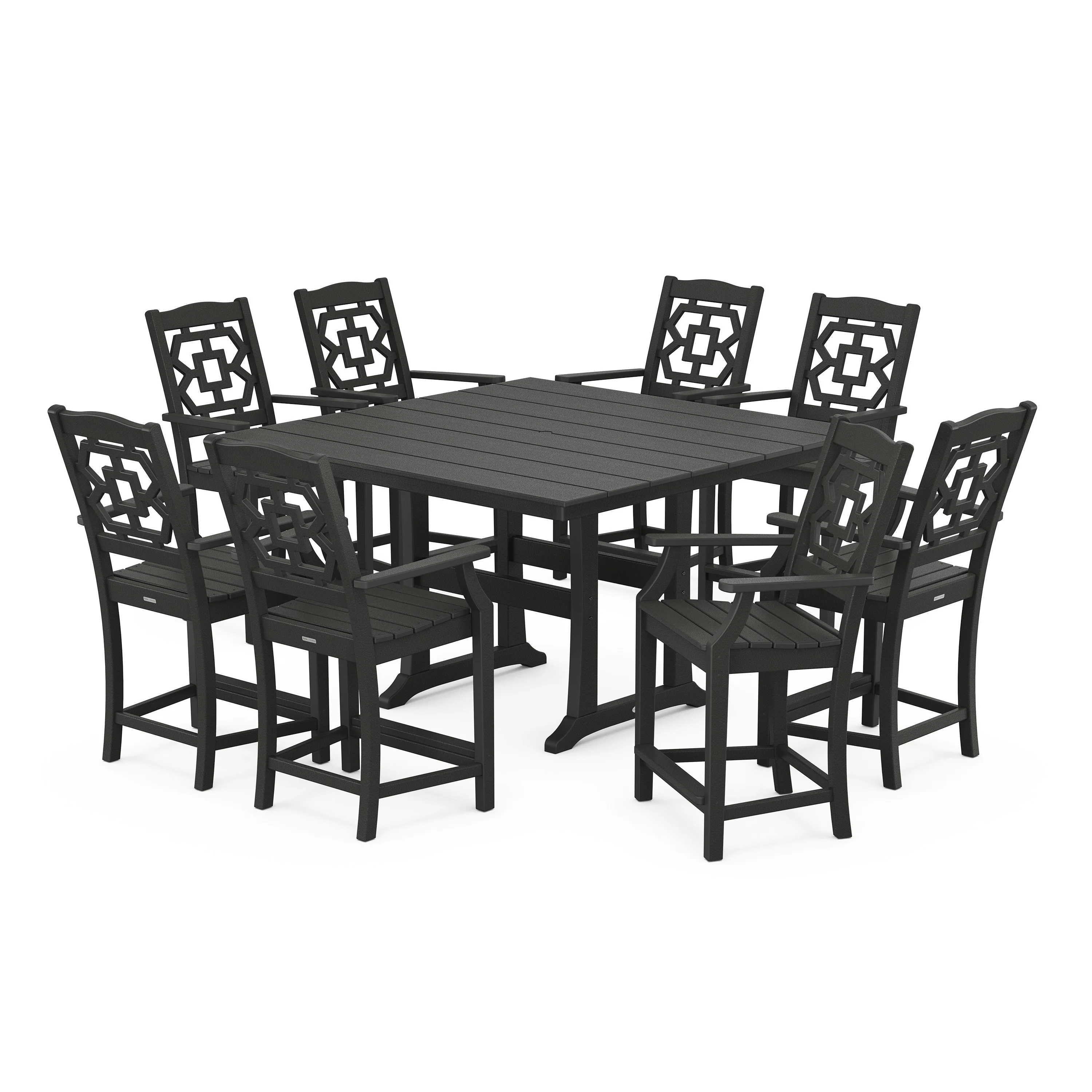 Chinoiserie 9-Piece Square Farmhouse Counter Set with Trestle Legs - Image 10