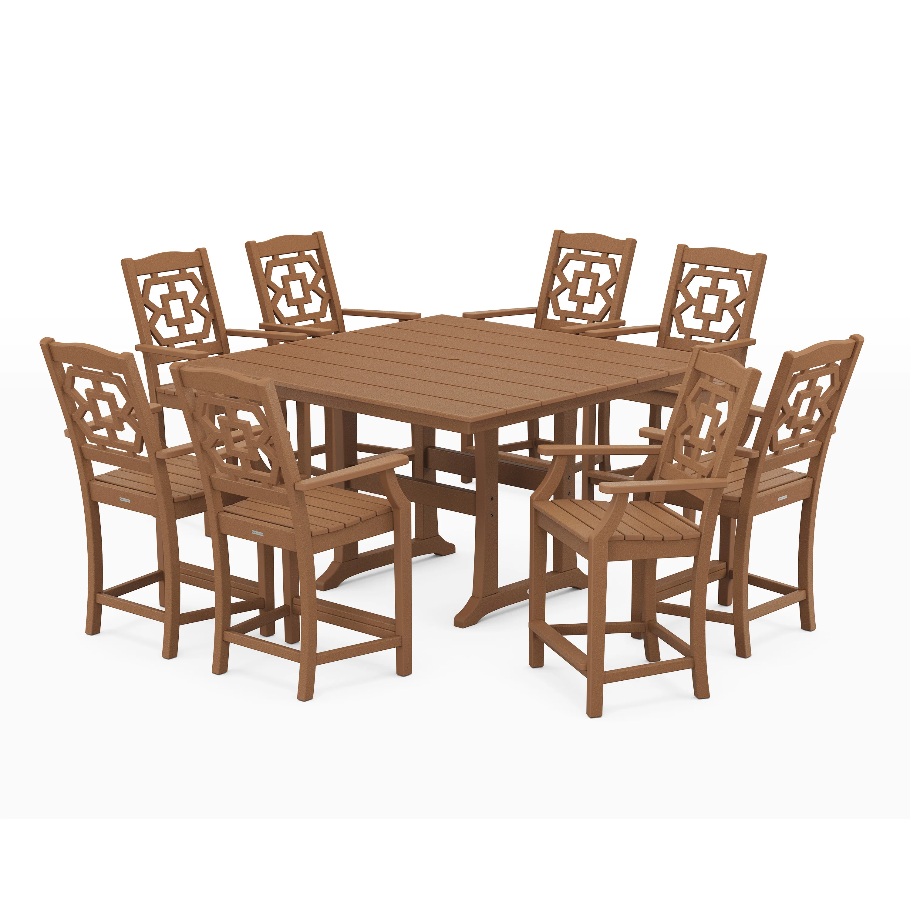 Chinoiserie 9-Piece Square Farmhouse Counter Set with Trestle Legs - Image 5
