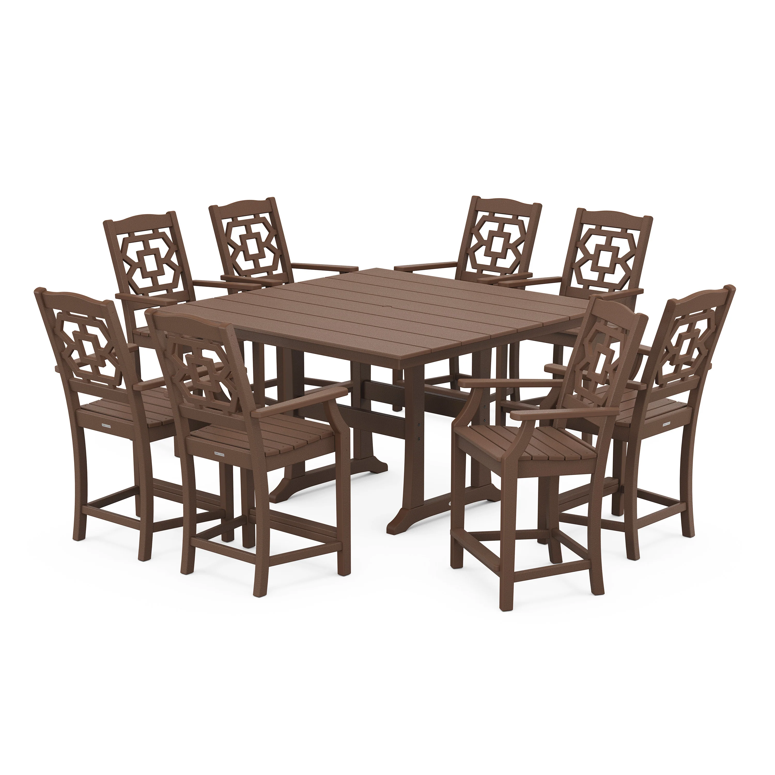 Chinoiserie 9-Piece Square Farmhouse Counter Set with Trestle Legs - Image 7