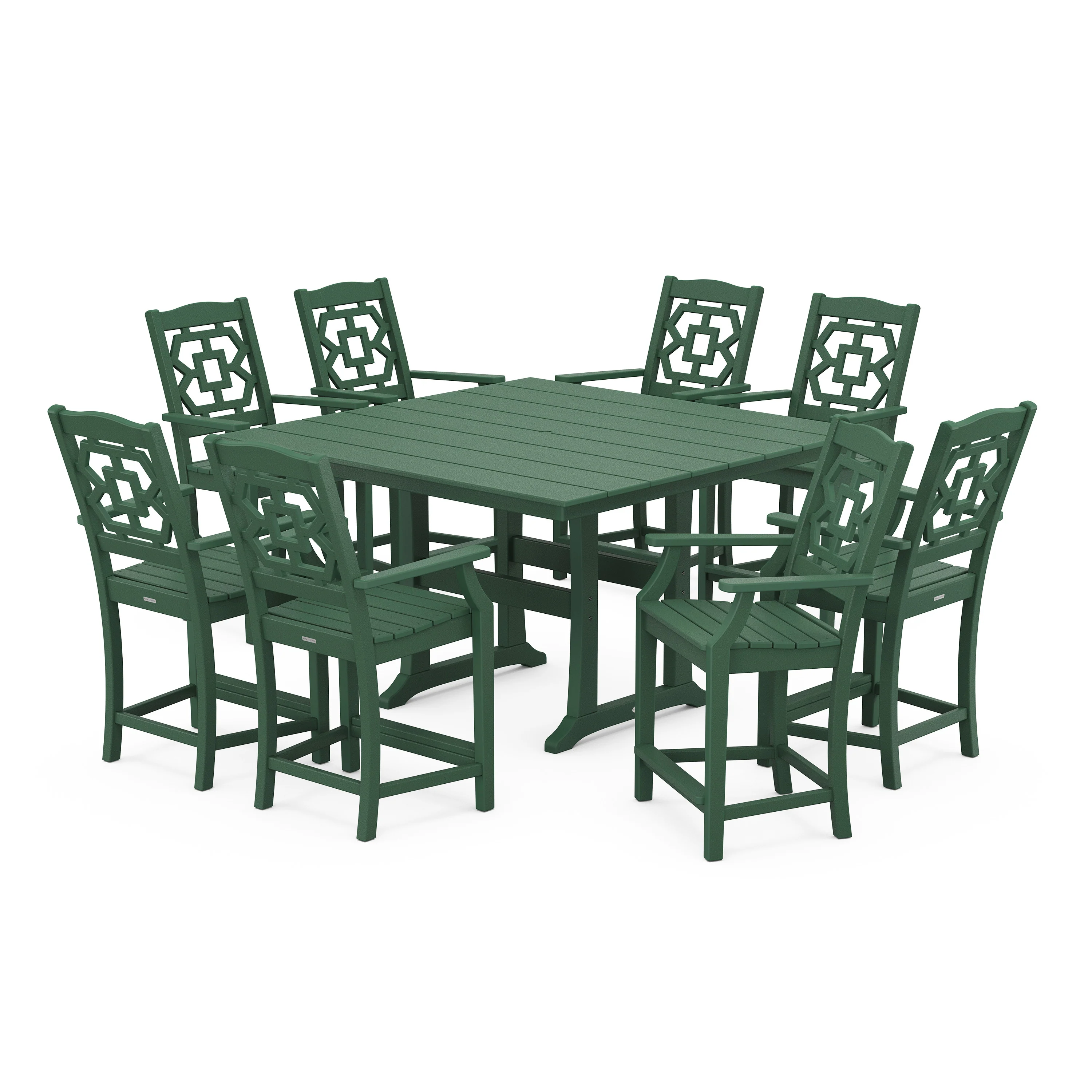 Chinoiserie 9-Piece Square Farmhouse Counter Set with Trestle Legs - Image 8