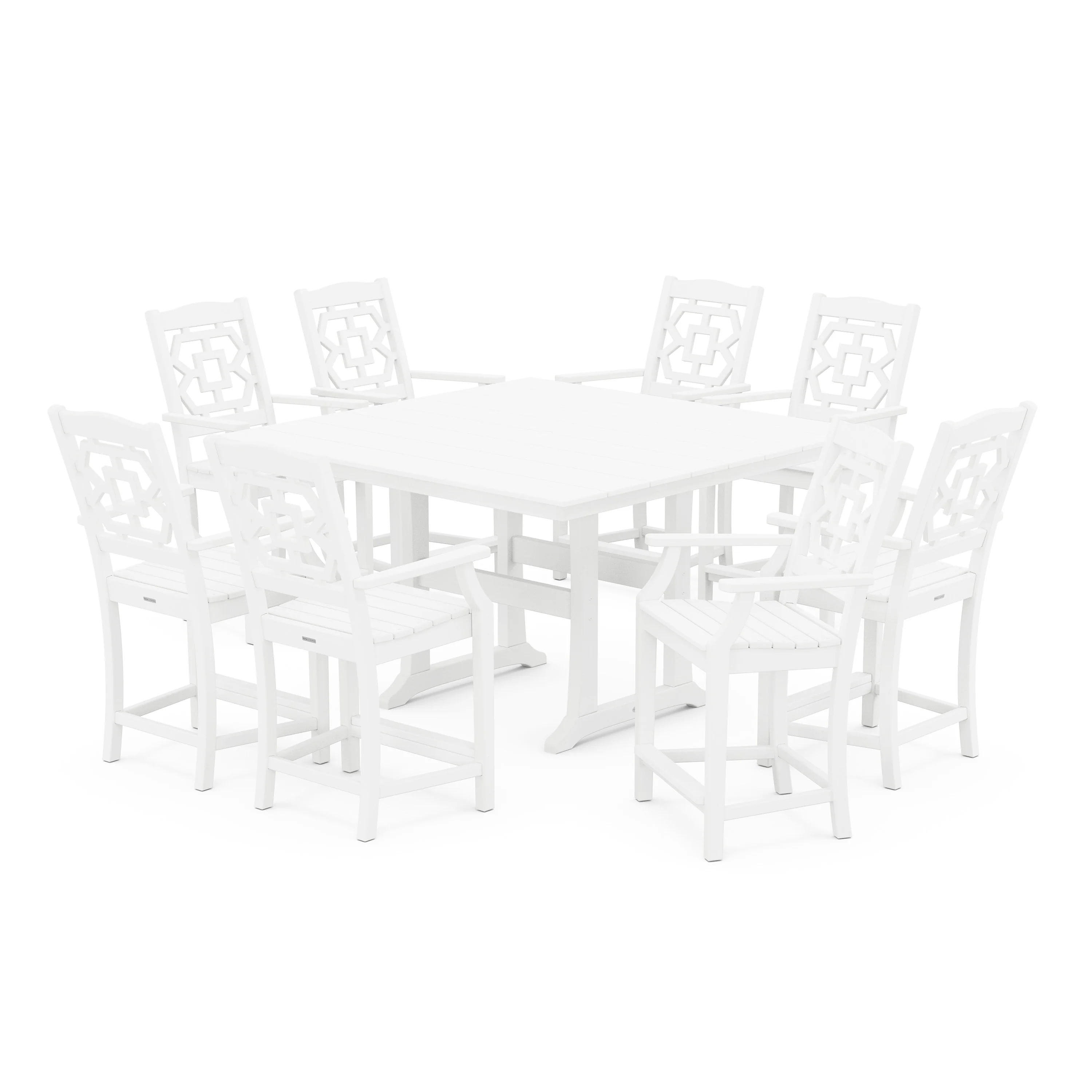 Chinoiserie 9-Piece Square Farmhouse Counter Set with Trestle Legs - Image 9