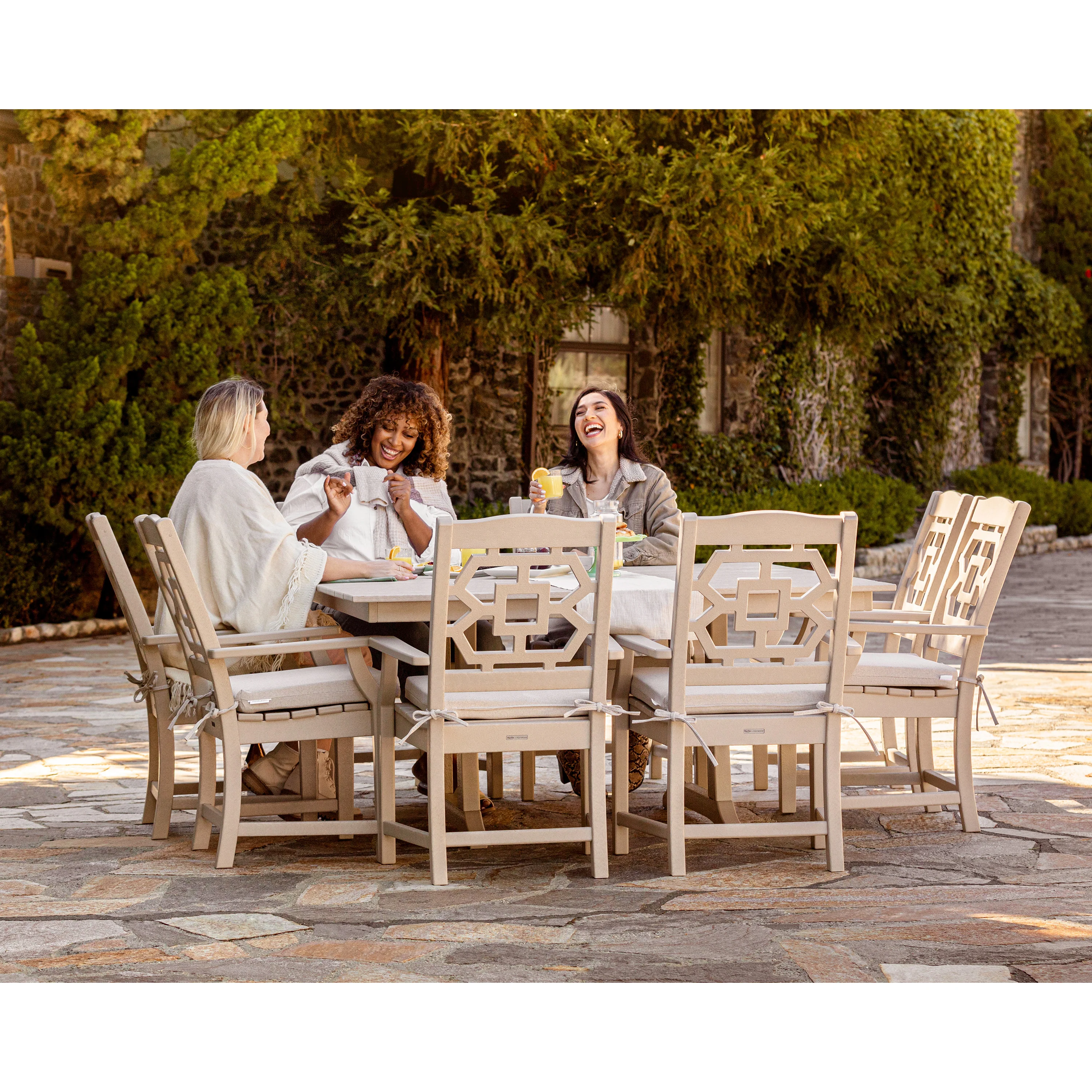 Chinoiserie 9-Piece Square Farmhouse Dining Set with Trestle Legs - Image 5