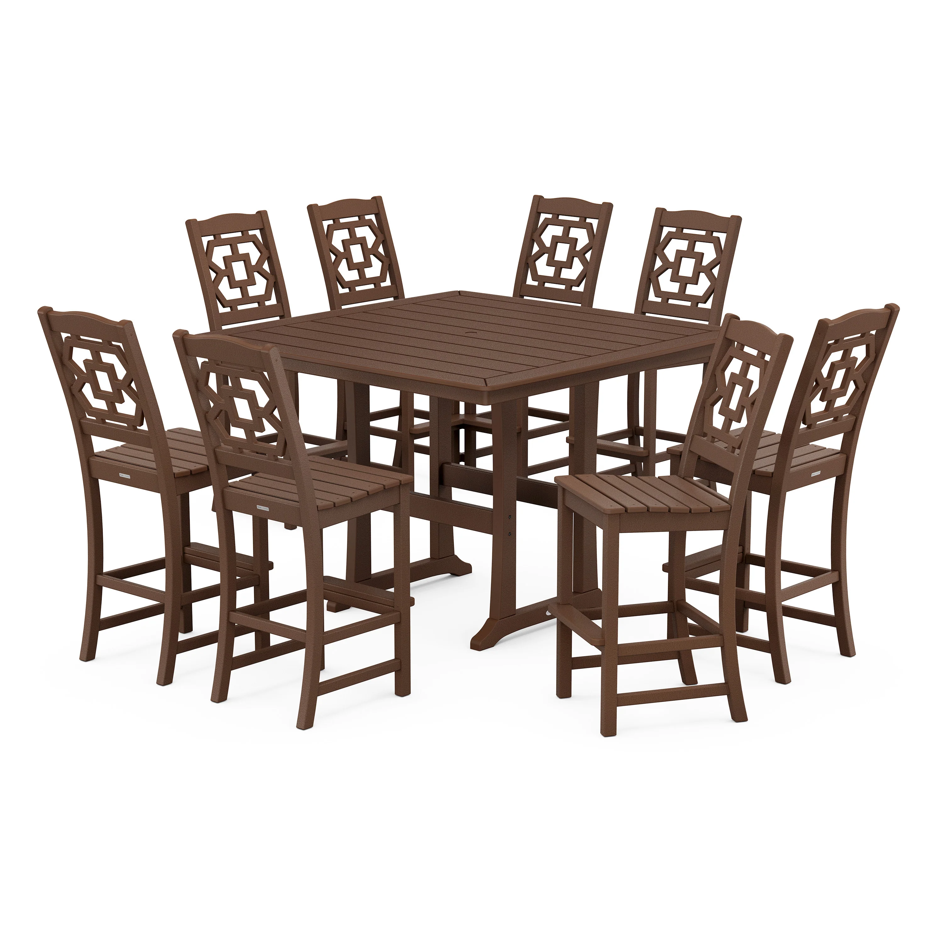 Chinoiserie 9-Piece Square Side Chair Bar Set with Trestle Legs - Image 5